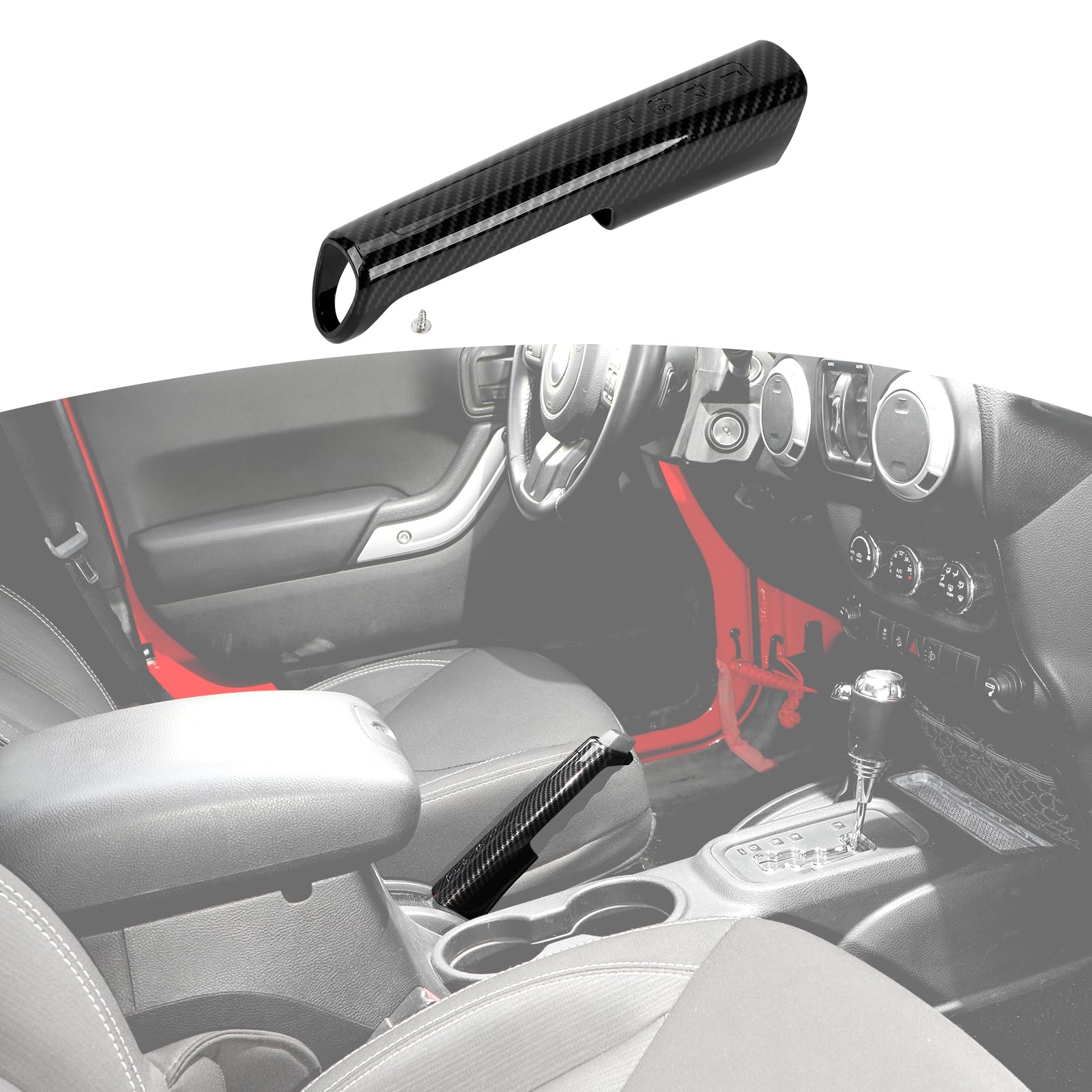 Carbon Fiber Handbrake Cover Trim for Jeep Wrangler JK & JKU (2011-2017) - RT-TCZ Parking Brake Cover Interior Accessories | Durable Upgrade for Off-Road Adventures & Daily Driving
