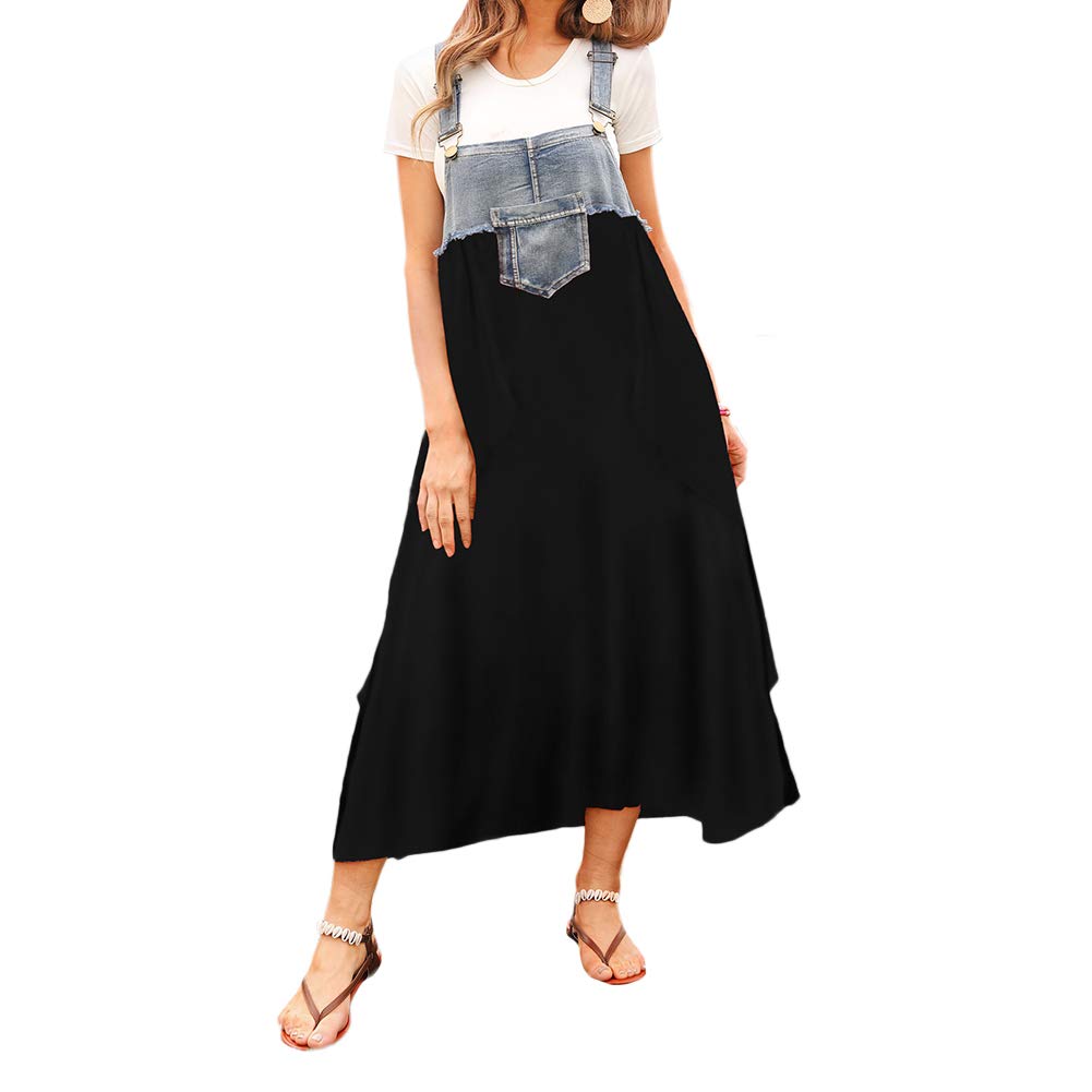 Women's Loose Long Denim Dungaree Dress with Suspenders - Fashion Printed Ruffled Pinafore Pleated Skirt - Elegant Bib Overall Dress for Ladies & Girls | Casual Wear, Street Style, Office Outfits & Date Night Looks