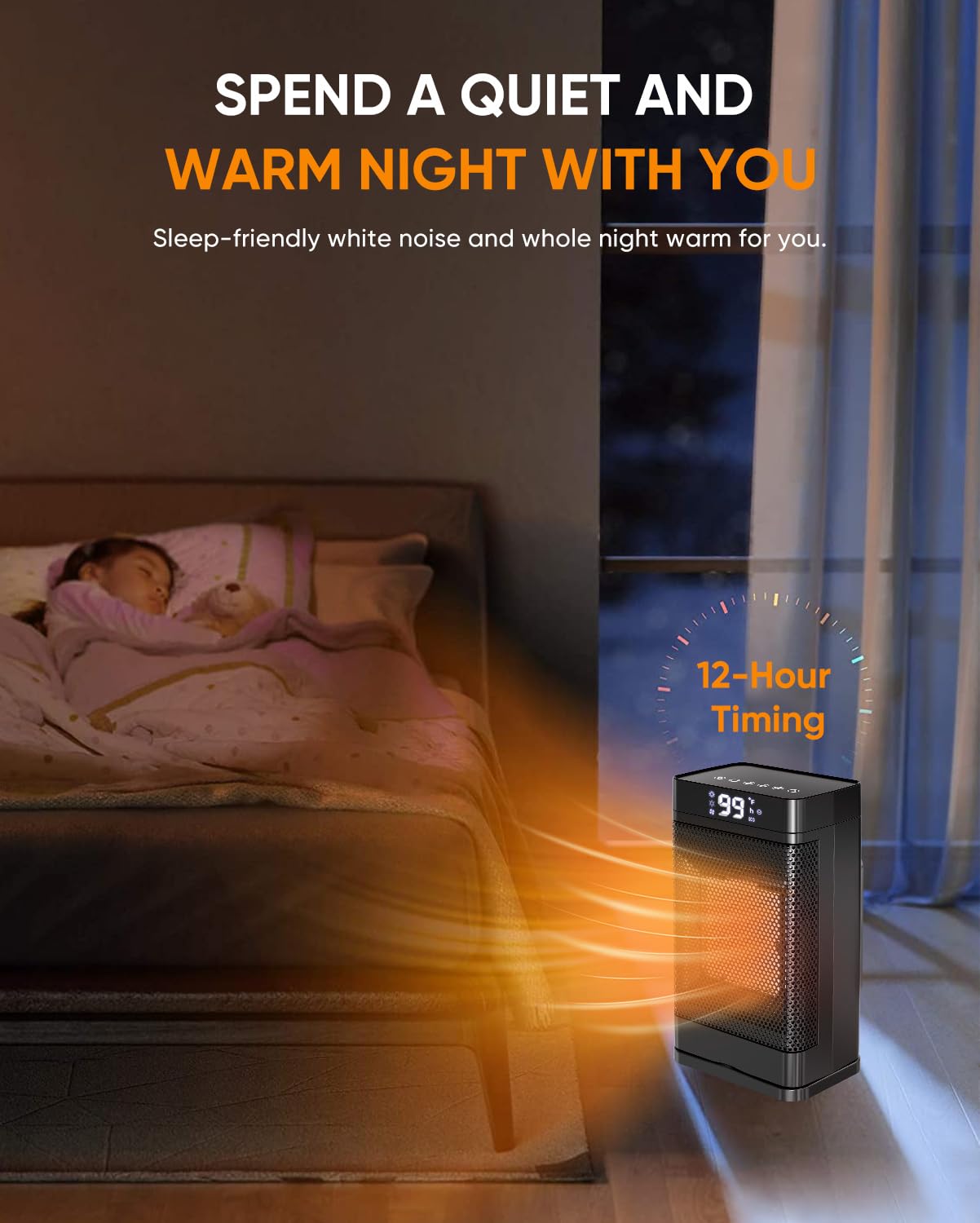 PGYIOO! 1500W Portable Ceramic Space Heater with 12 PTC Heating Sheets, 99°F Adjustable Temperature, 12-Hour Timer - Safe & Energy Efficient for Bedroom, Office & Home Use - Perfect for Winter Heating & Small Space Warmth