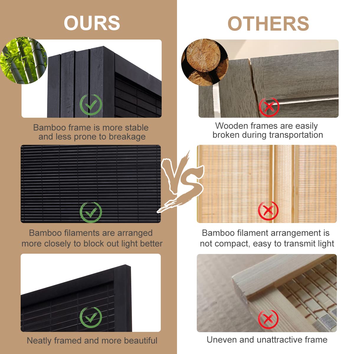 JVVMNJLK 4 Panel Bamboo Room Divider - Folding Privacy Screen & Wall Partition for Home Office, Bedroom Separation - Portable Freestanding Room Divider with Woven Mesh Design (Black) - Perfect for Creating Privacy in Living Rooms, Studios, and Workspaces