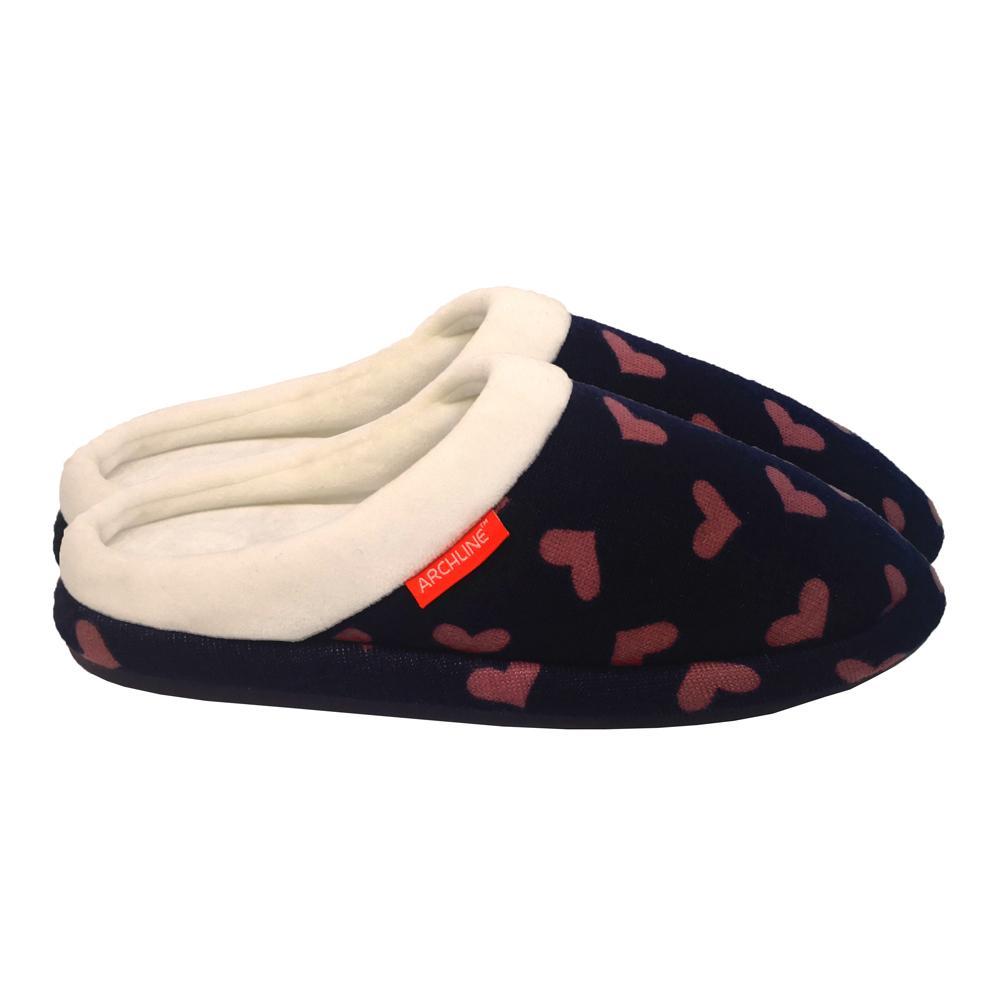 Archline Orthotic Slippers for Women & Men - Comfortable Slip-On House Shoes with Arch Support - Navy Blue with Heart Design - Perfect for Indoor Relaxation & Post-Surgery Recovery