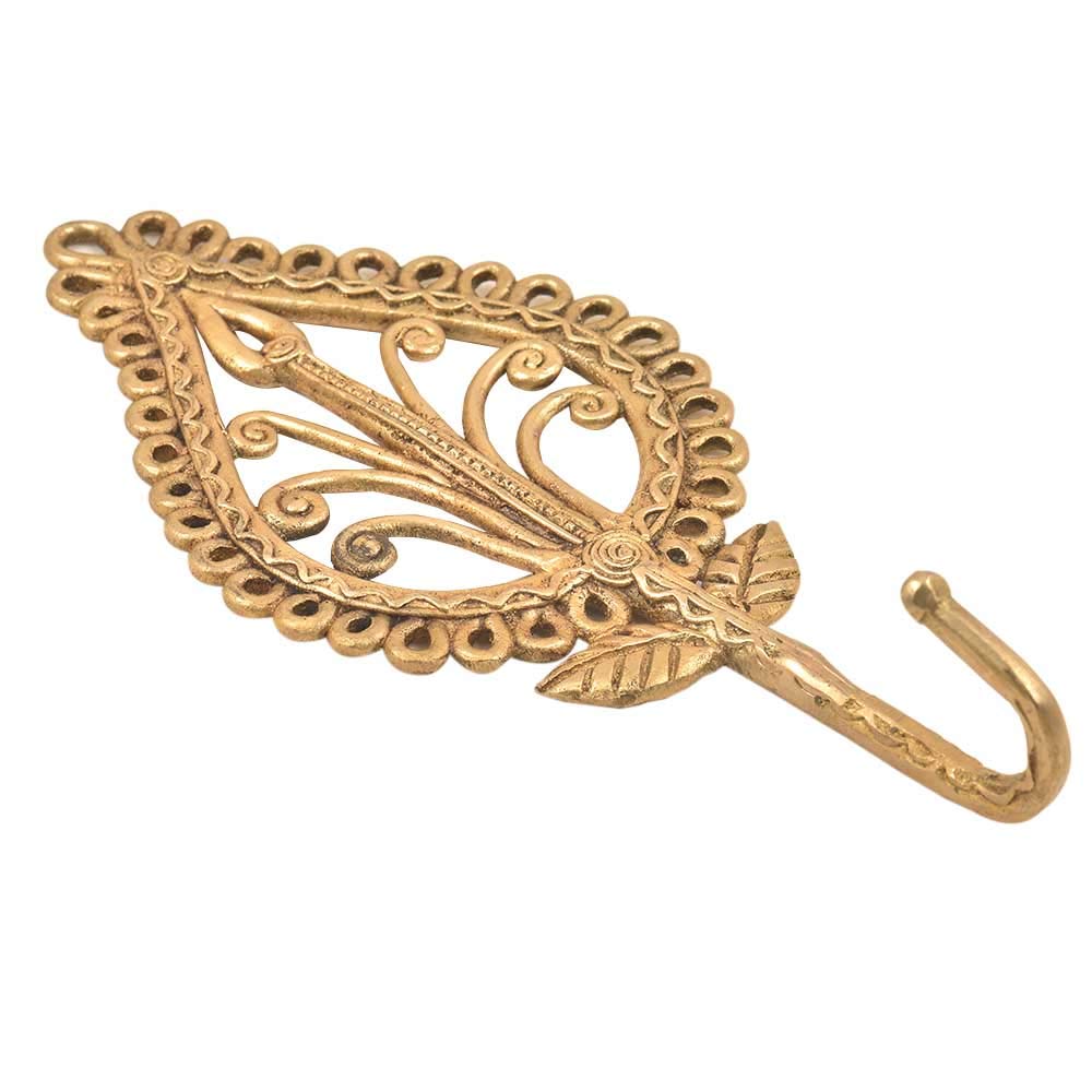 Vintage Brass Wall Hooks 6-Pack - Decorative Leafy Flower Key Holders, Antique Gold Coat Rack & Towel Hangers for Entryway, Bedroom, Bathroom Organization