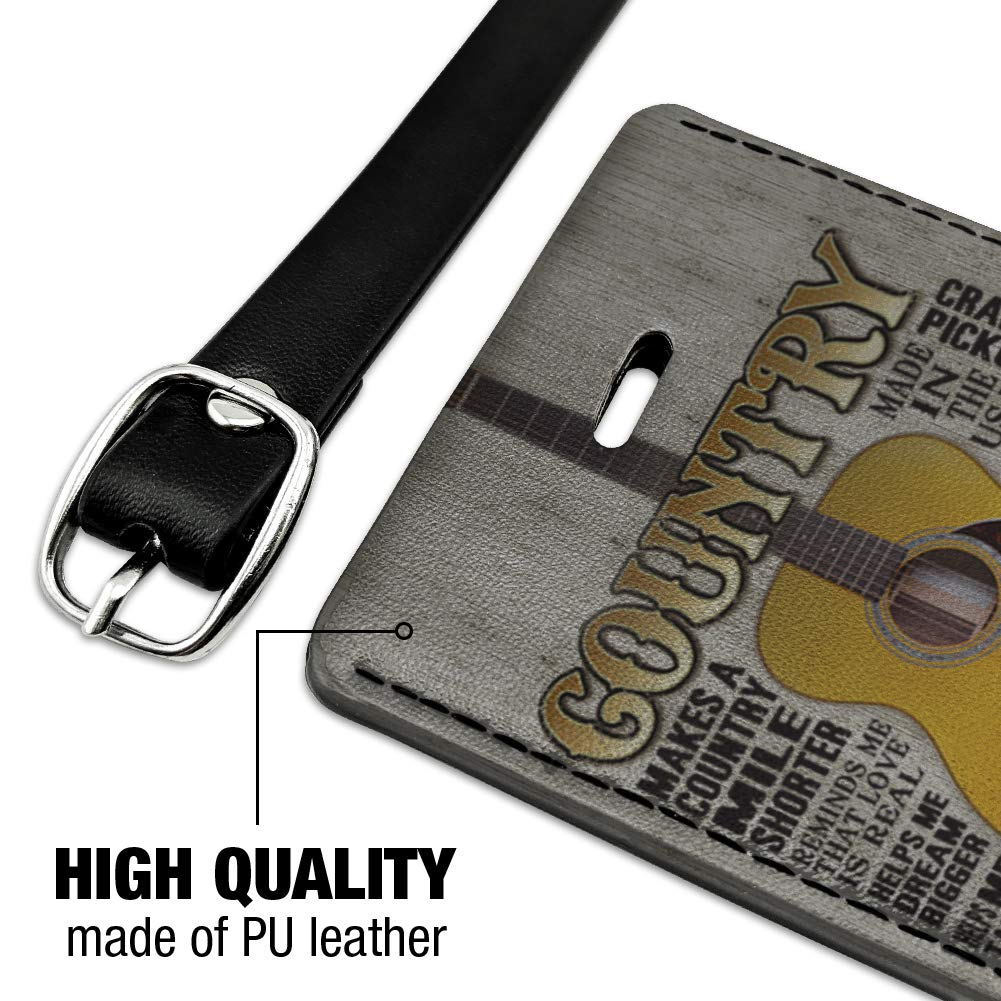 Vintage Leather Guitar Country Music Luggage Tag - Rectangle Carry-On ID Tag for Suitcases, Bags & Backpacks - Perfect for Travel, Music Festivals & Country Concerts
