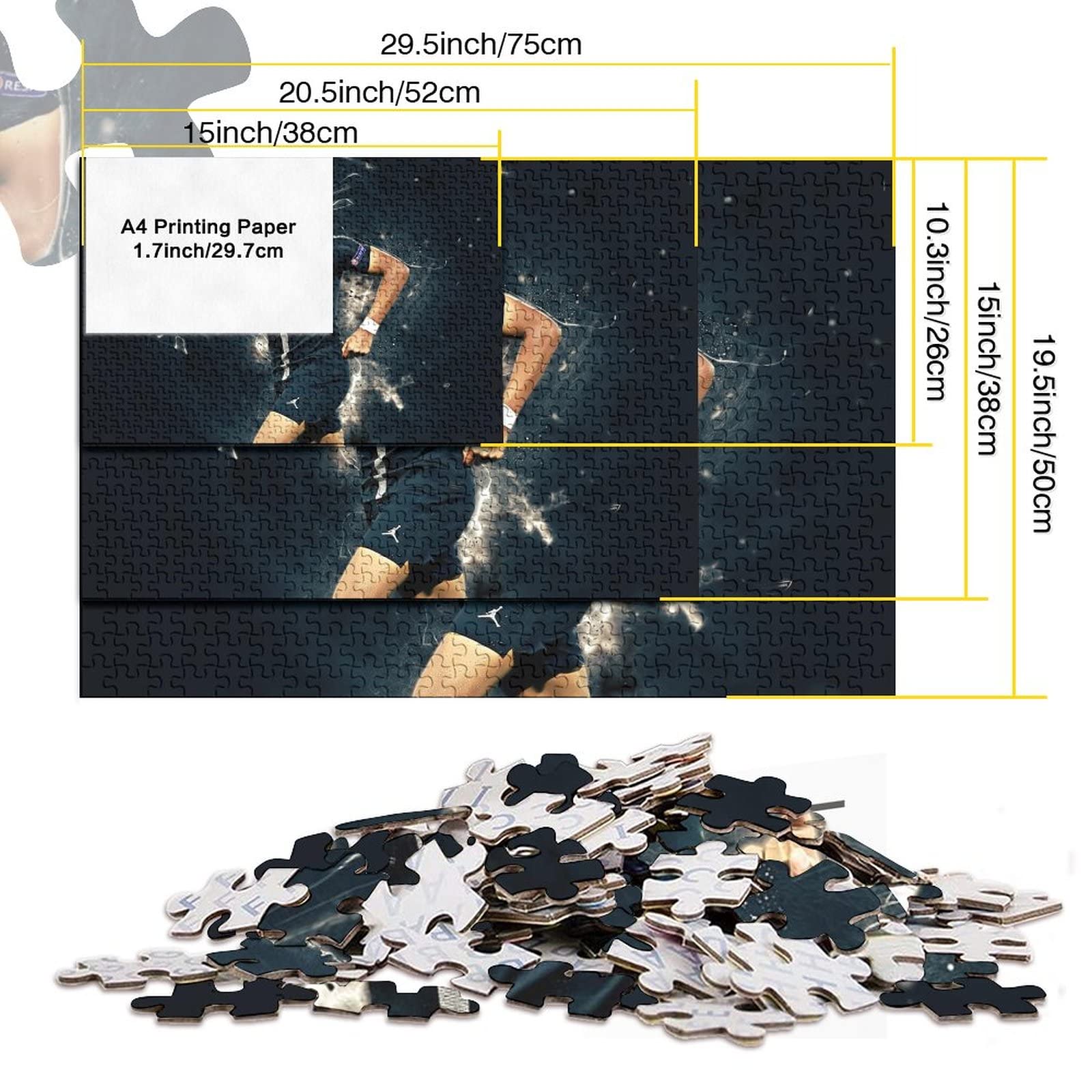 1000 Piece Football Puzzle for Adults & Teens - Kylian Mbappé Wooden Art Jigsaw DIY Game (52x38cm) - Perfect Gift for Family & Friends, Fun Home Activity, Sports Decor, Brain Teaser Challenge