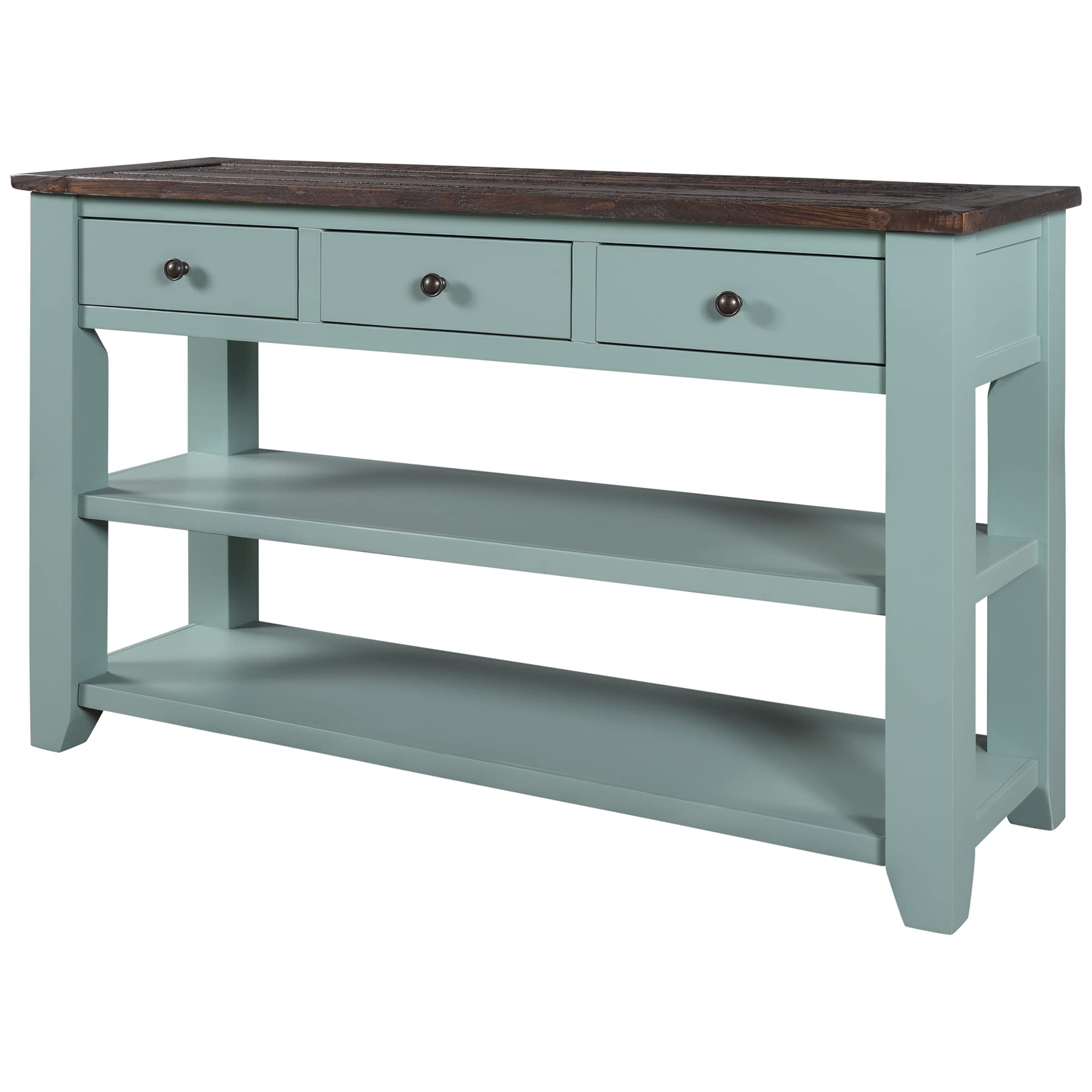 Modern Wood Console Table with 3 Drawers & 2 Shelves - Entryway Sofa Table, Hallway Sideboard, Living Room Buffet Table - Green (Perfect for Small Spaces & Home Decor)
