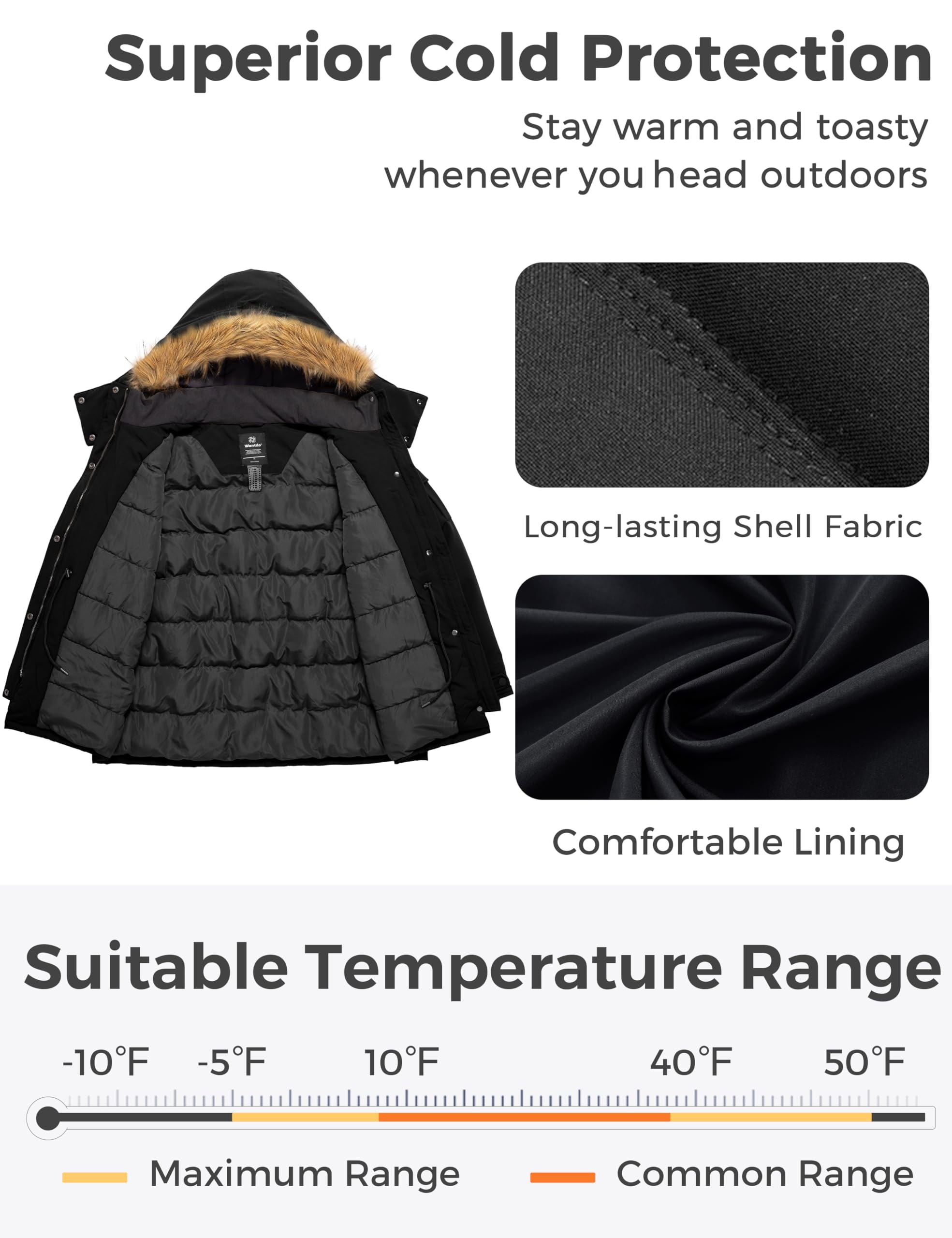 Wantdo Women's Plus Size Winter Puffer Jacket - Warm Thickened Parka Coat with Removable Hood | Cold Weather Outerwear for Snow, Travel & Daily Wear