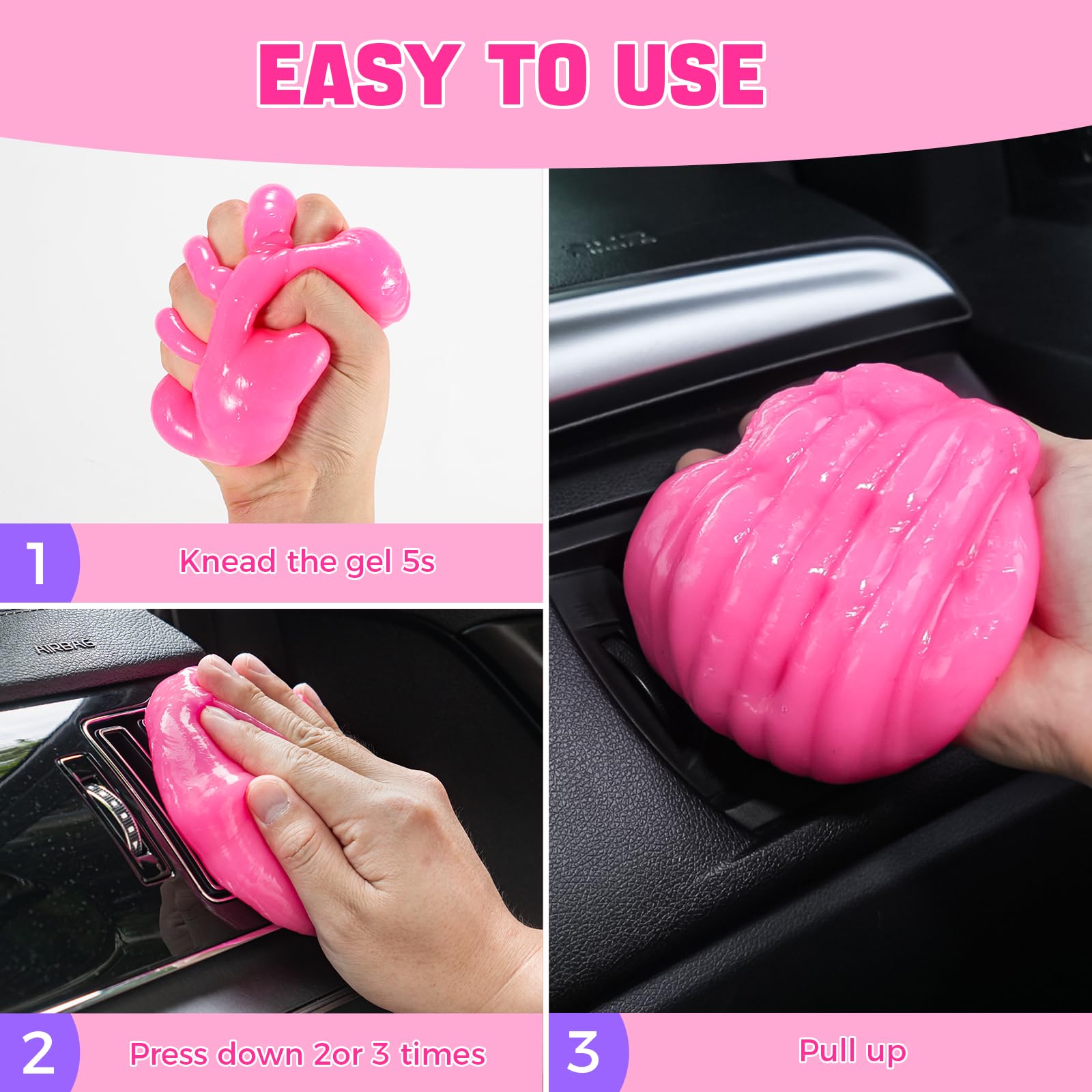 4 Pack Pink Car Cleaning Gel Putty - Universal Auto Detailing Slime for Air Vents, Dashboard & Keyboard | Car Interior Cleaning Kit for Women | Perfect for Car Detailing, Home & Office Cleaning