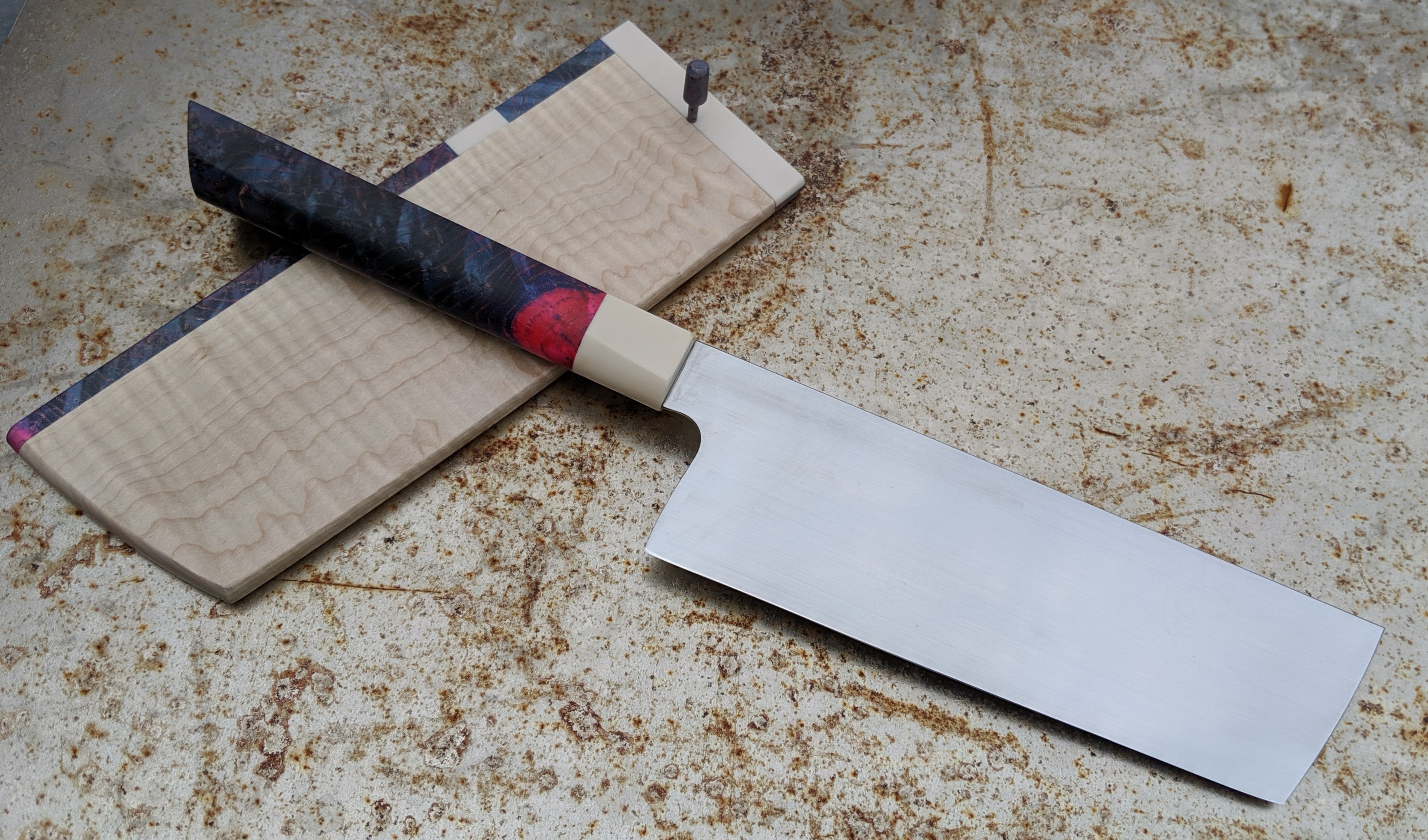 MAV Knives 175mm Tall Nakiri Japanese Vegetable Knife with Saya (HB1) - Perfect for Chopping, Slicing & Dicing Vegetables in Professional & Home Kitchens