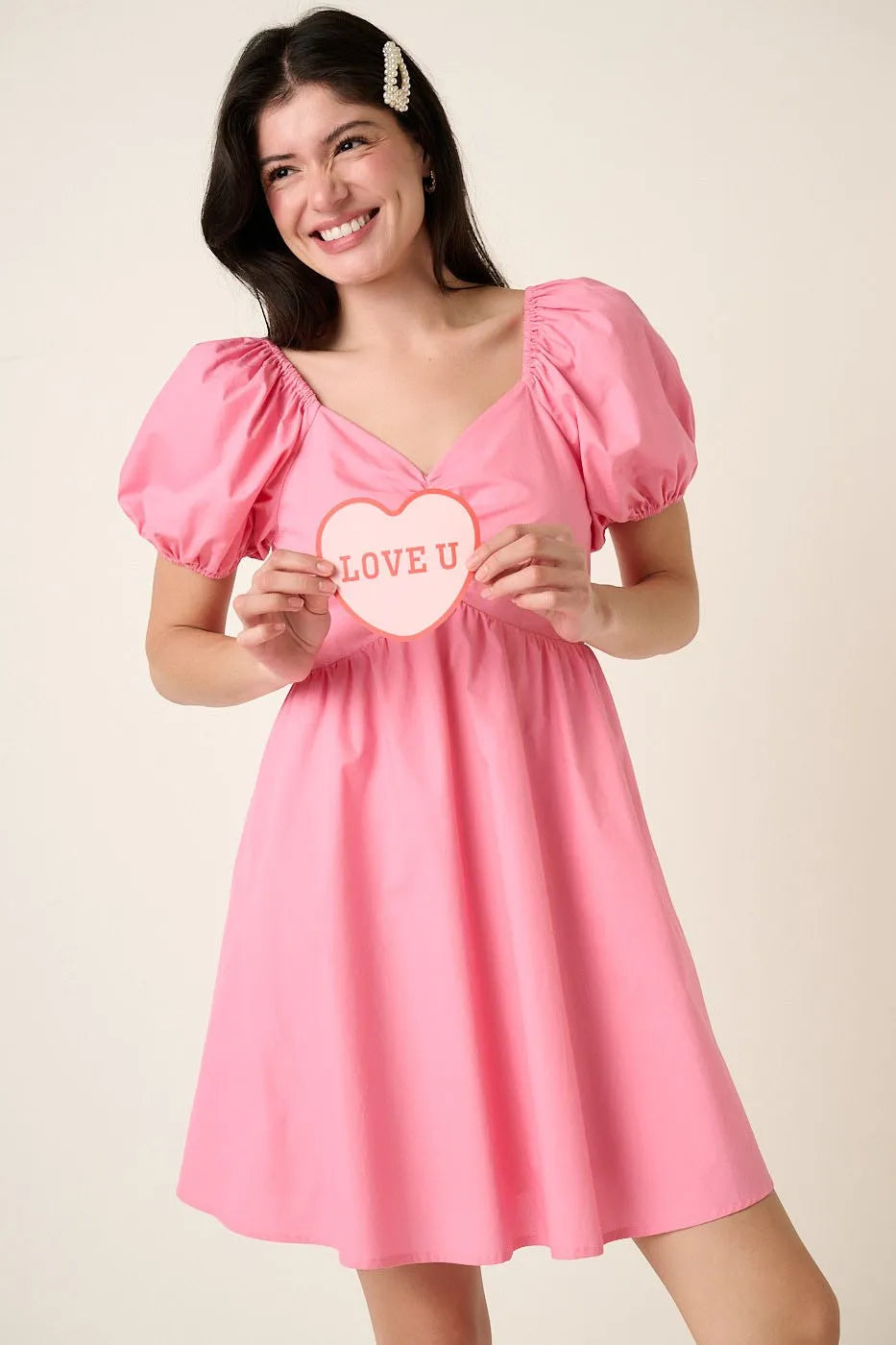 Sweetheart Neckline Puff Sleeve Pink Mini Dress for Women - Perfect for Date Night, Party & Special Occasions