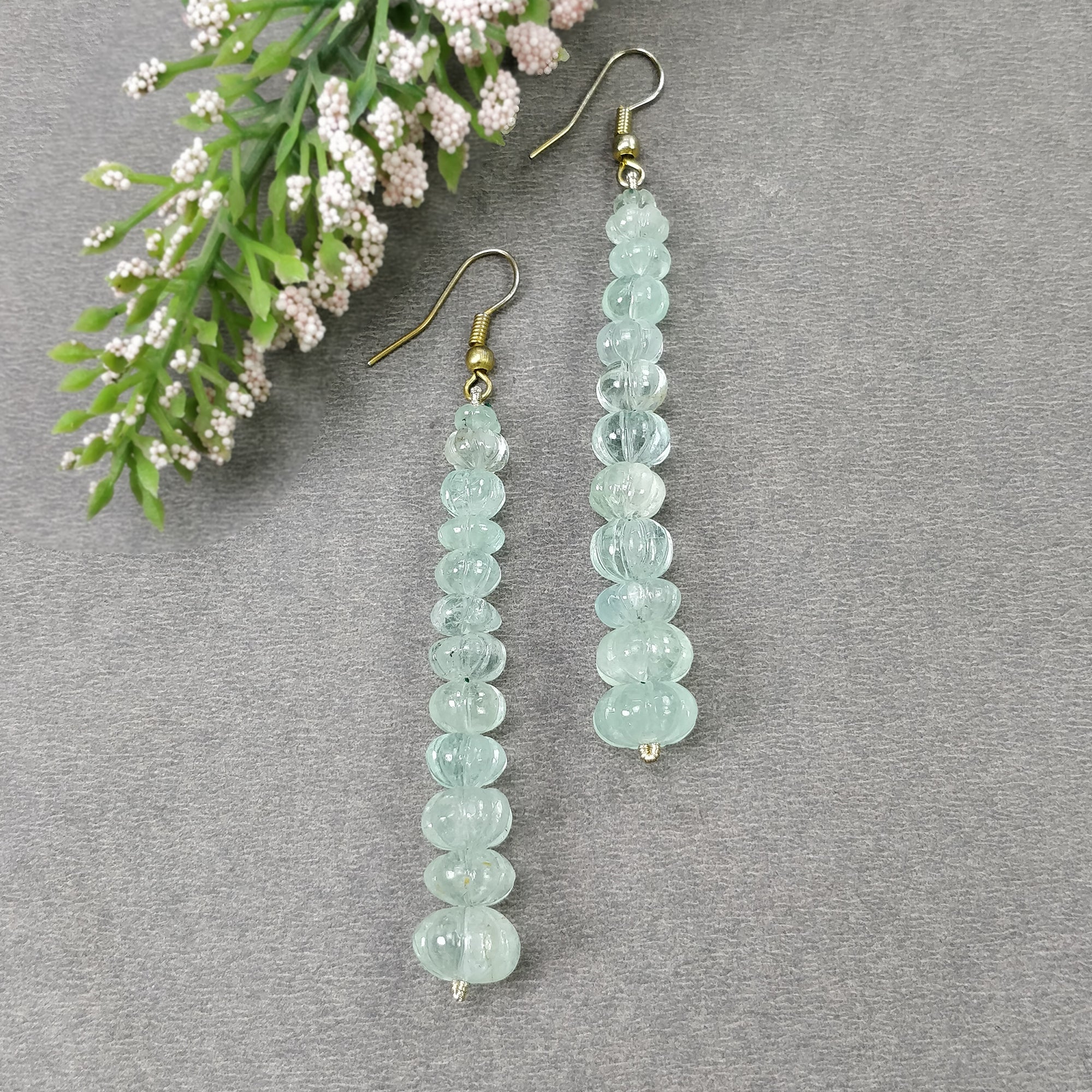 Natural Untreated Emerald Gemstone 925 Sterling Silver Beaded Hook Earrings - 56.25gms Melon Beads for Women | Perfect for Weddings, Parties & Special Occasions