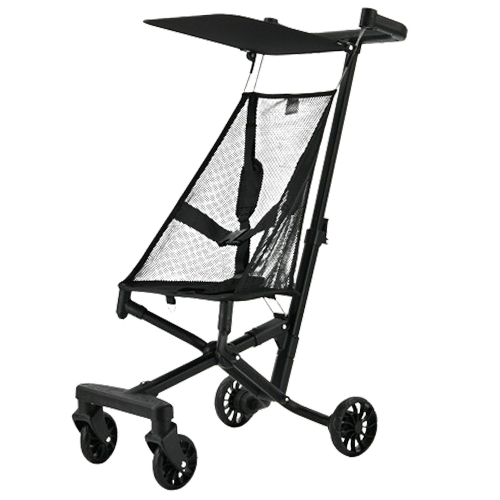 Compact Universal Folding Travel Stroller with Sun Canopy - Lightweight & Portable for Outdoor Adventures, Black Mesh Design - Perfect for Infants, Shopping, Beach Trips & City Walks