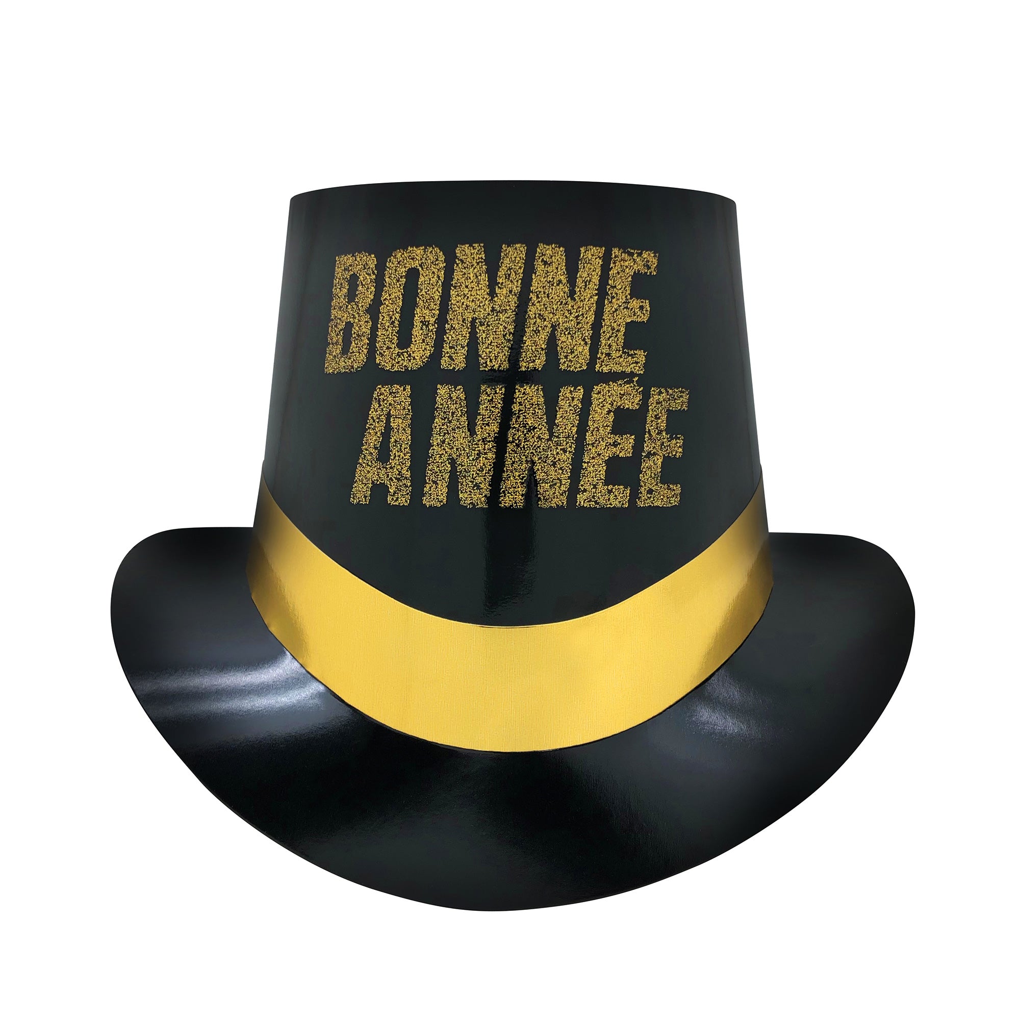 Bonne Année Black Top Hat with Gold Band - Elegant New Year's Party Hat for Men & Women - Perfect for Celebrations, Weddings, and Costume Events