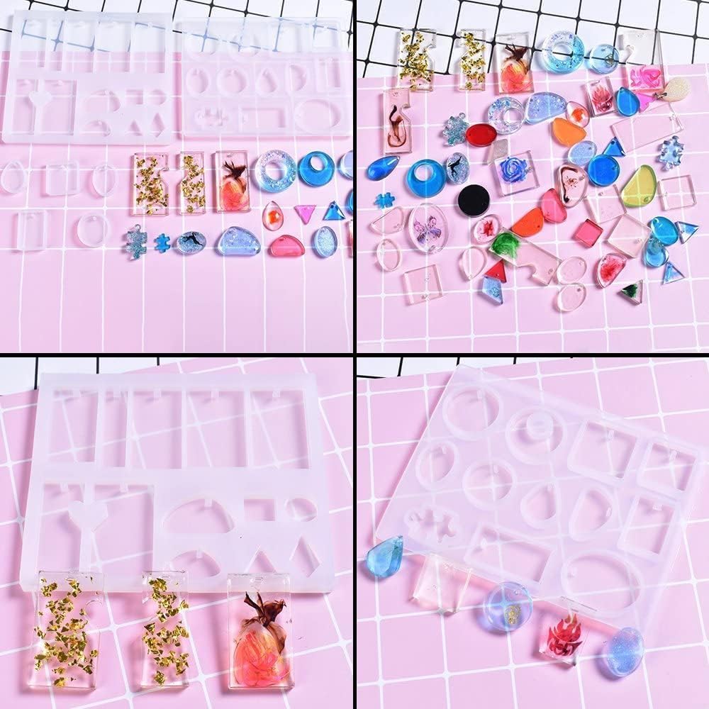 RETRONE Silicone Resin Jewelry Molds Kit - DIY Earring, Necklace, Pendant & Keychain Making Supplies - Small Epoxy Craft Molds for Handmade Jewelry (White 159) - Perfect for DIY Gifts, Craft Projects & Home Jewelry Business