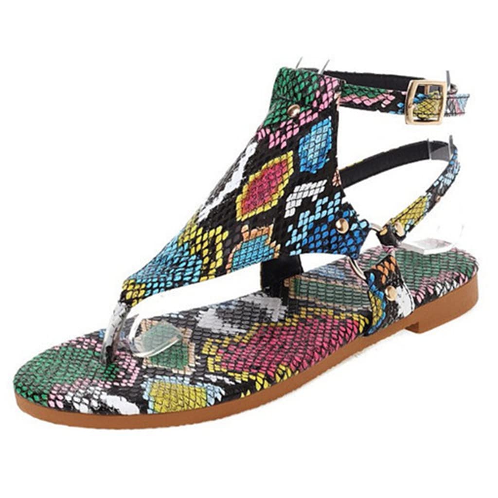 Women's Casual Summer Roman Open Toe Sandals - Buckle Strap Leather Flat Sandals for Walking - Retro Style Beach, Vacation & Everyday Wear