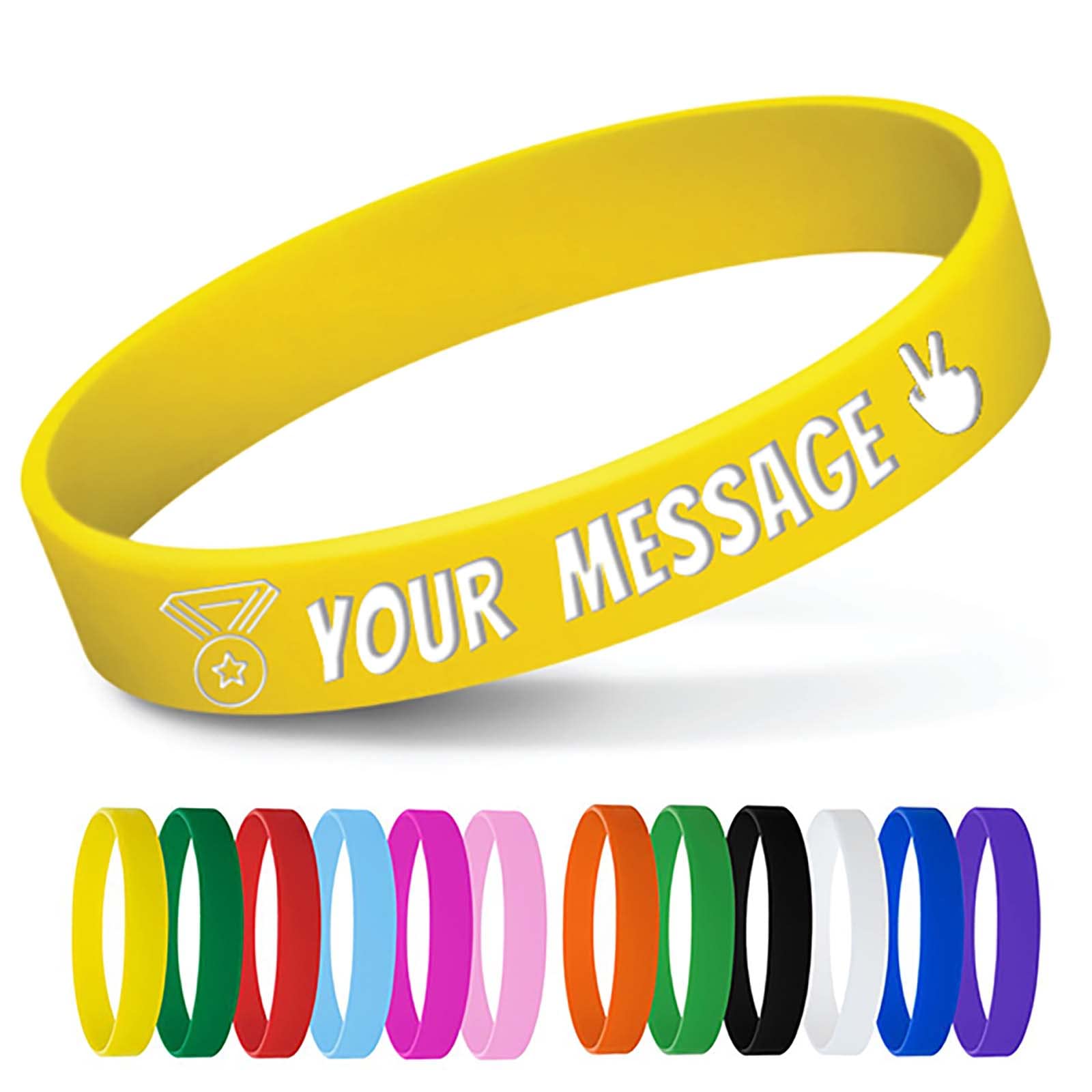 Custom Silicone Wristbands Bulk - Personalized Text Rubber Bracelets for Events, Motivational Gifts, Fundraisers & Awareness Campaigns - Yellow - Perfect for Team Building, Charity Events & School Activities