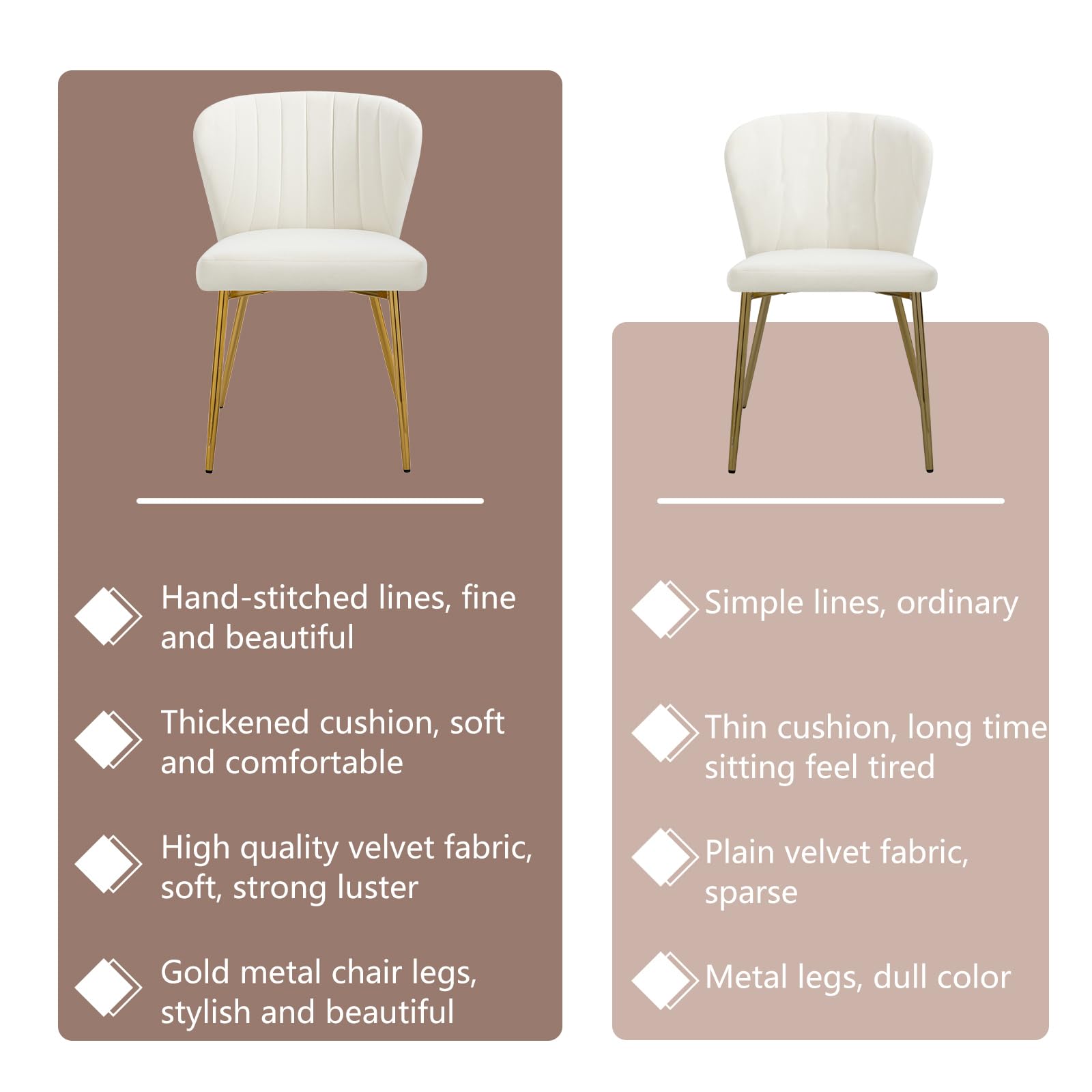 Luxury Velvet Dining Chairs Set of 2 - Modern Upholstered Accent Chairs with Golden Metal Legs for Living Room, Kitchen, Dining Room & Patio - Perfect for Home Decor, Dinner Parties & Cozy Reading (White, 2-Pack)