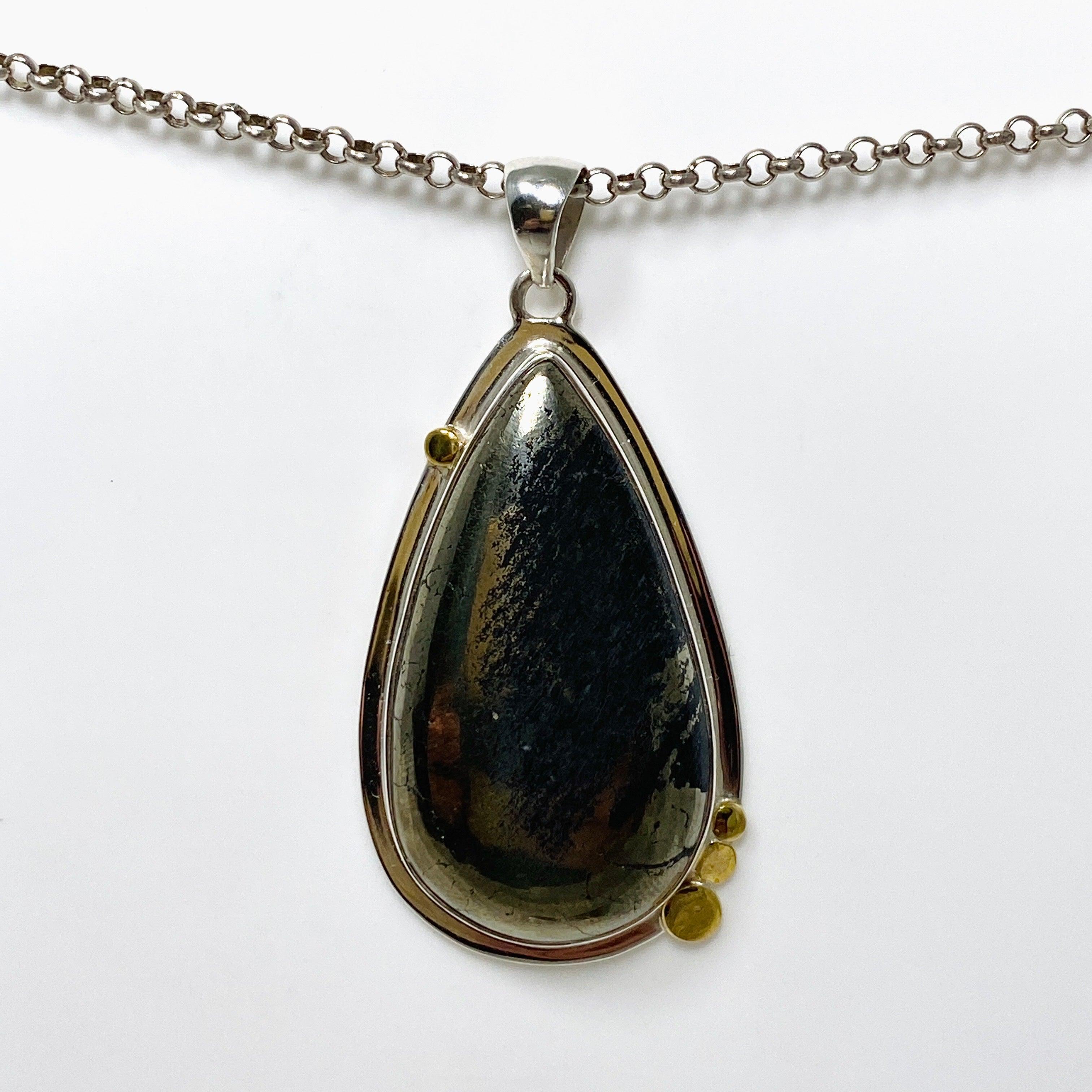 Healer's Gold Teardrop Pendant Necklace with Brass Accents - KPGJ4379 | Spiritual Jewelry for Meditation, Energy Healing & Chakra Balancing