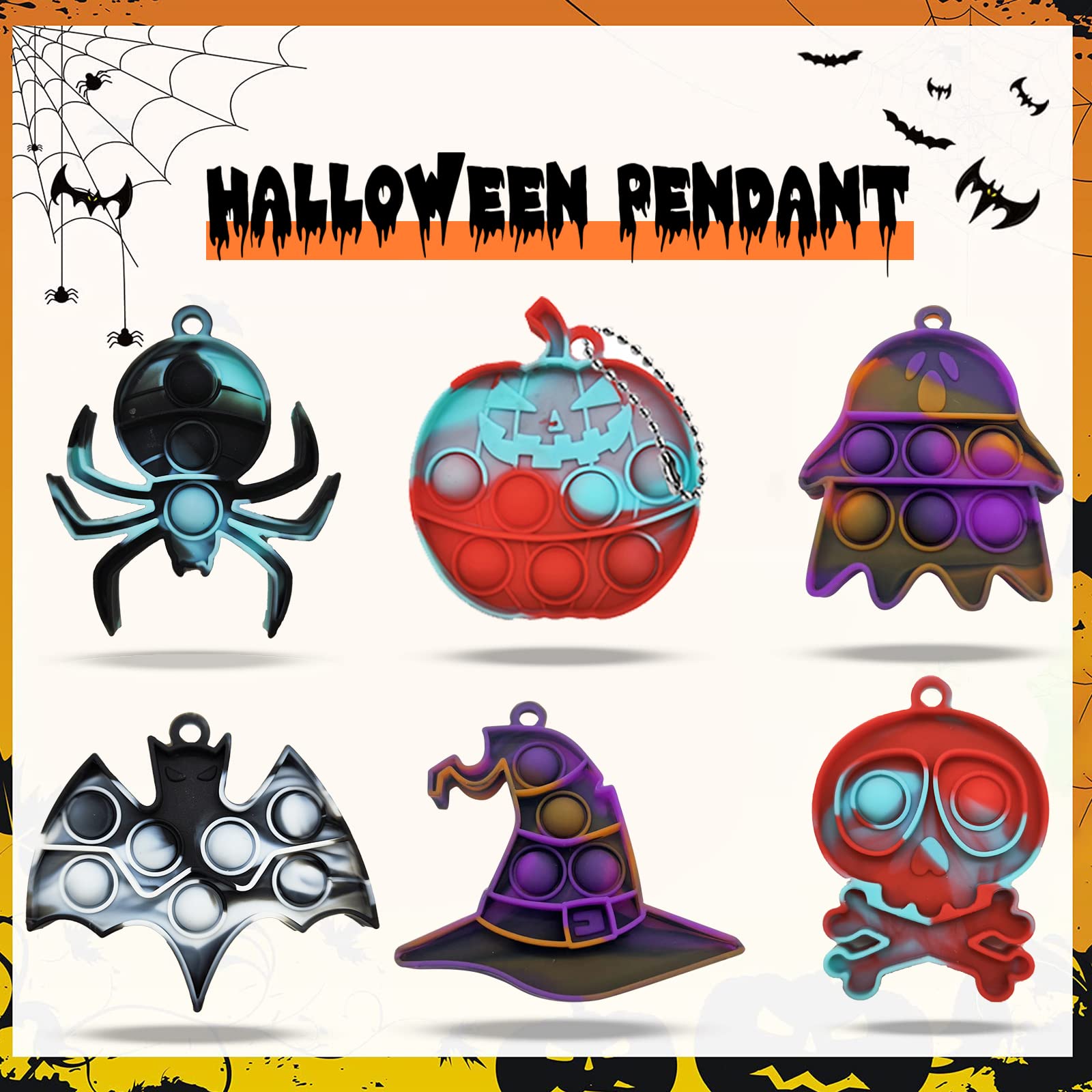 30 Pcs Halloween Pop It Keychain - Simple Silicone Stress Relief Fidget Toy for Kids & Adults - Bubble Push Sensory Anxiety Relief - Perfect for Halloween Party Favors, Classroom Rewards & Travel Stress Relief