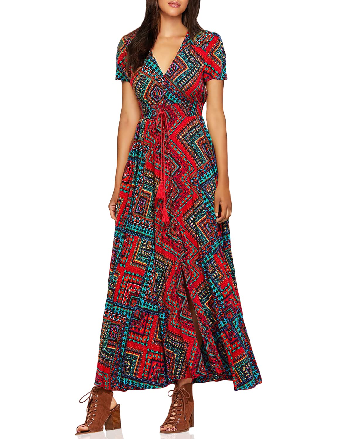 Milumia Women's Floral Print Button Up Maxi Dress - Elegant Split Design for Party, Wedding & Summer Outfits | Flowy Boho Chic Beach Dress for Women