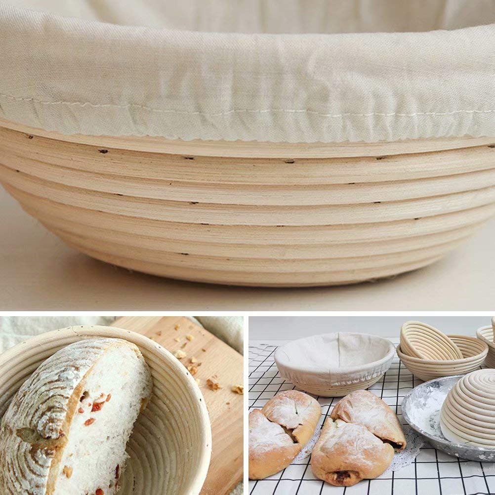 Emivery 2-Pack 9 Inch Round Bread Banneton Proofing Basket with Linen Liner - Perfect for Sourdough Bread Baking, Artisan Loaves & Homemade Bakery - Ideal for Professional Bakers & Bread Making Enthusiasts