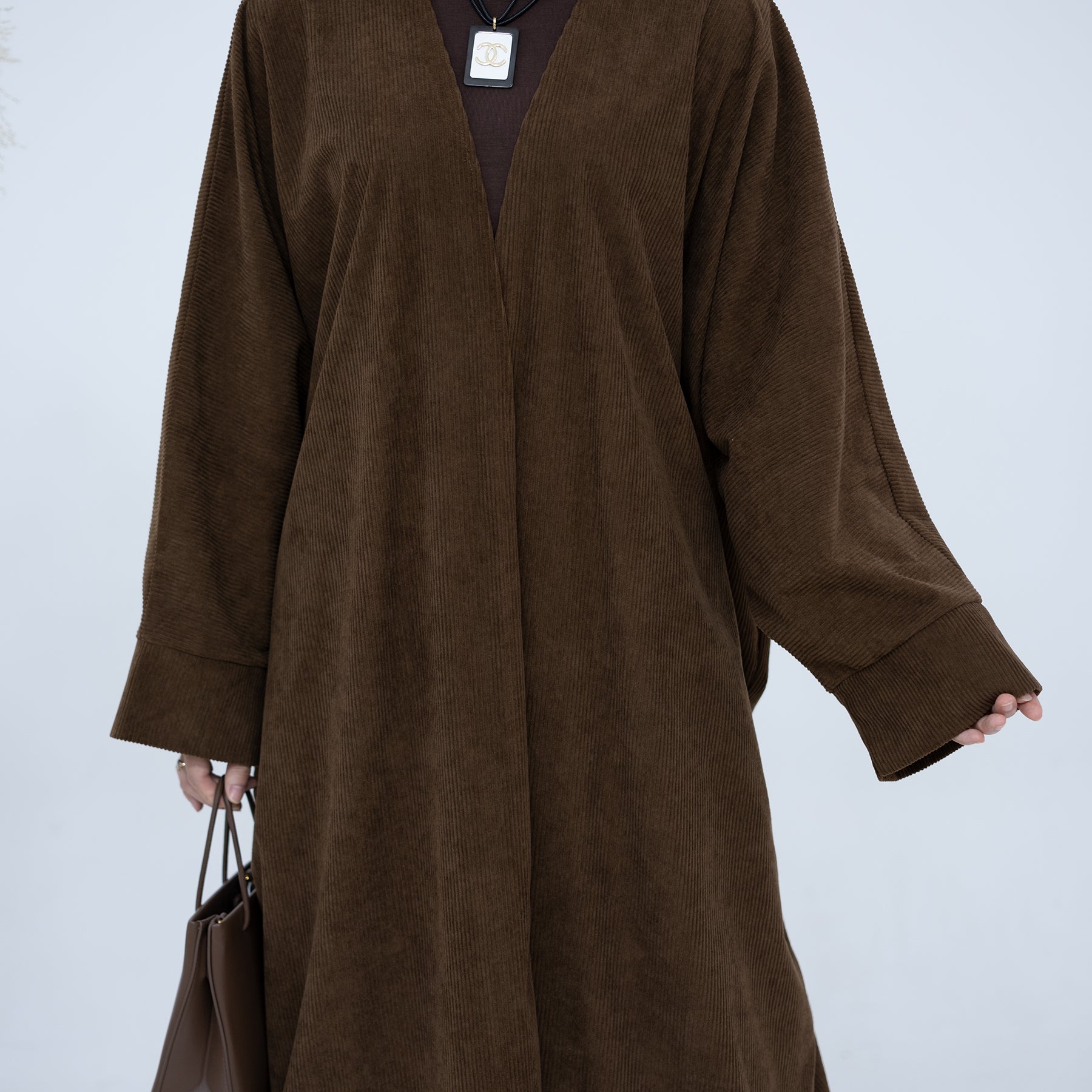 Melissa Corduroy Autumn Duster Coat in Chocolate Brown | Women's Longline Cardigan Jacket for Fall & Winter | Perfect for Office Wear, Casual Outfits and Layering