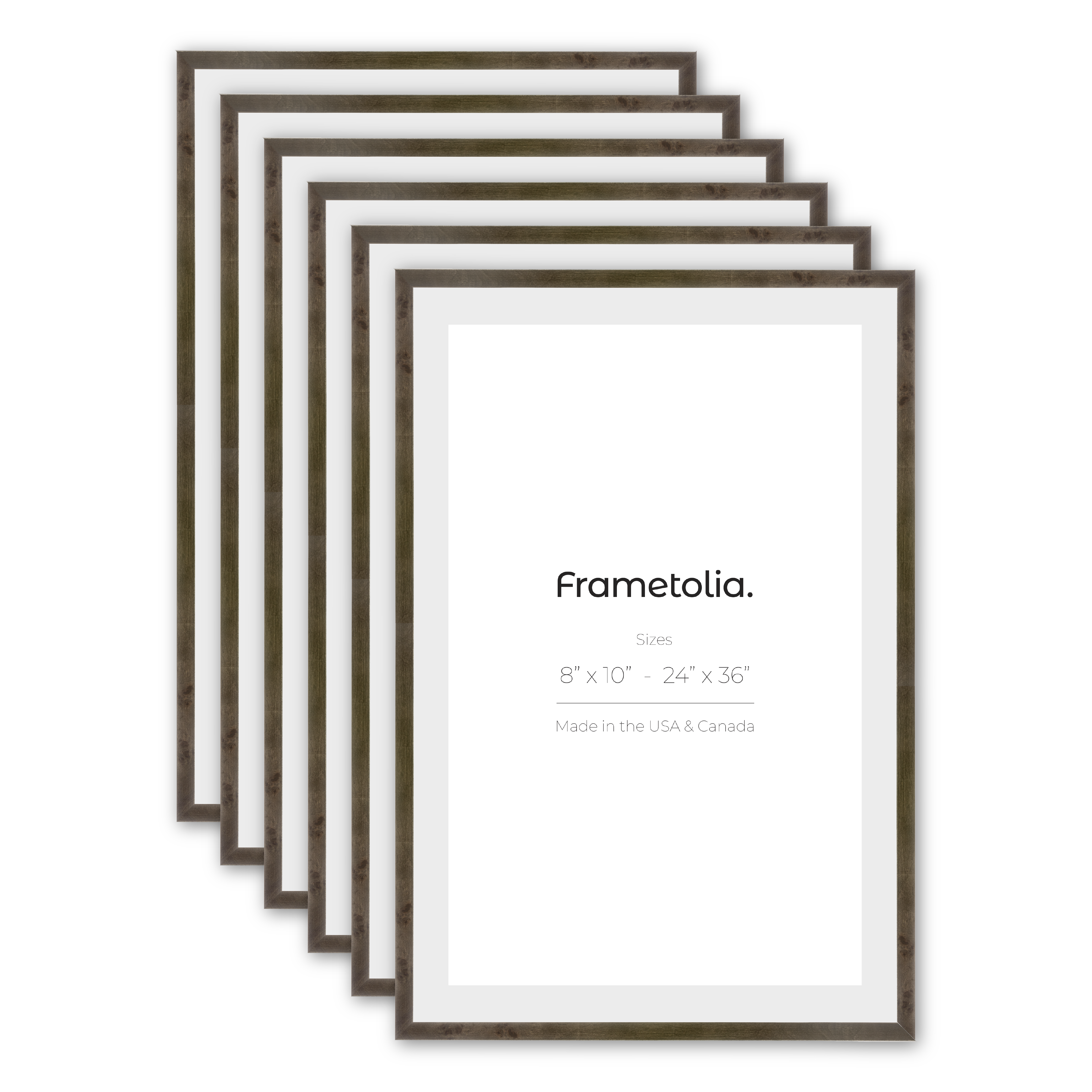 Grey Burlwood Narrow Wall Frames Set of 6 - Rustic Wooden Photo Frames for Home Decor, Gallery Wall, Living Room & Bedroom
