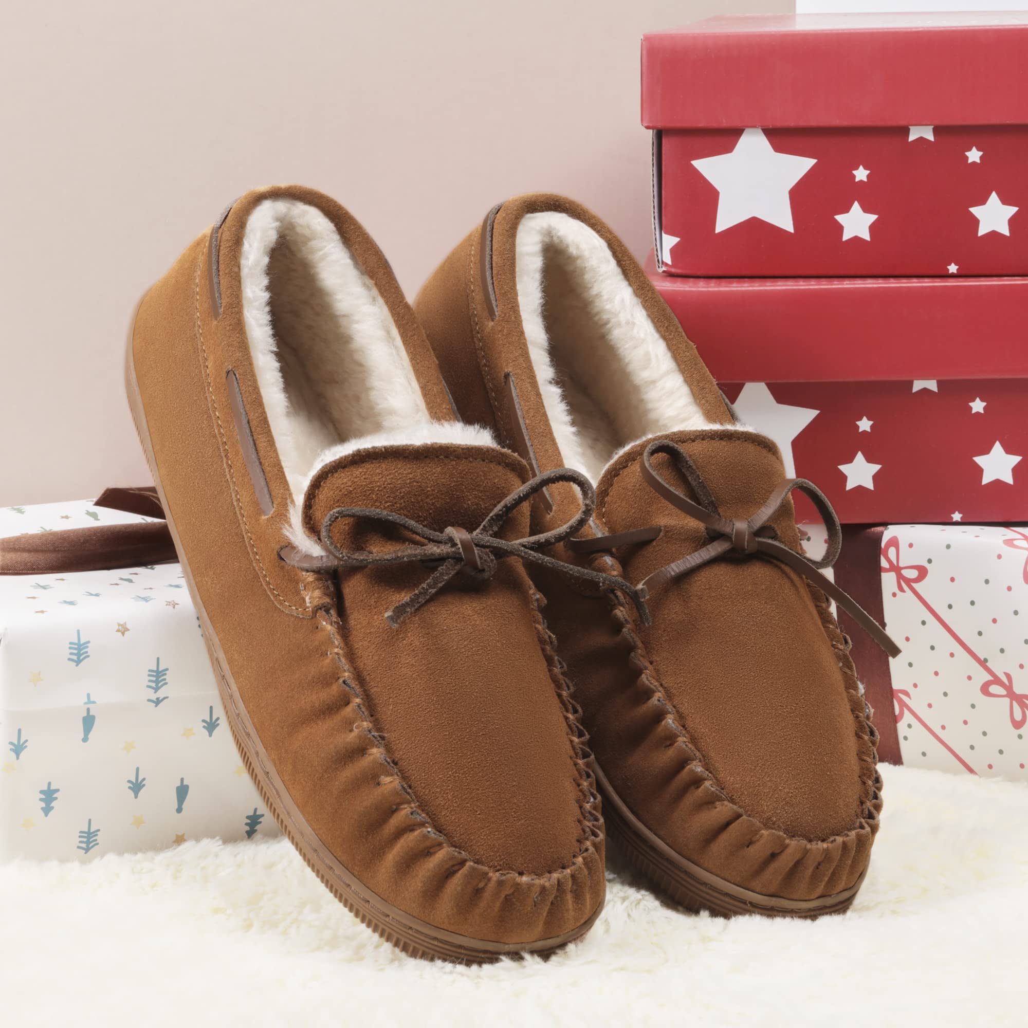 DREAM PAIRS Men's Moccasin Slippers - Soft Fuzzy Plush House Shoes with Fleece Lining for Indoor & Outdoor Wear - Comfortable Loafers for Home, Office and Travel