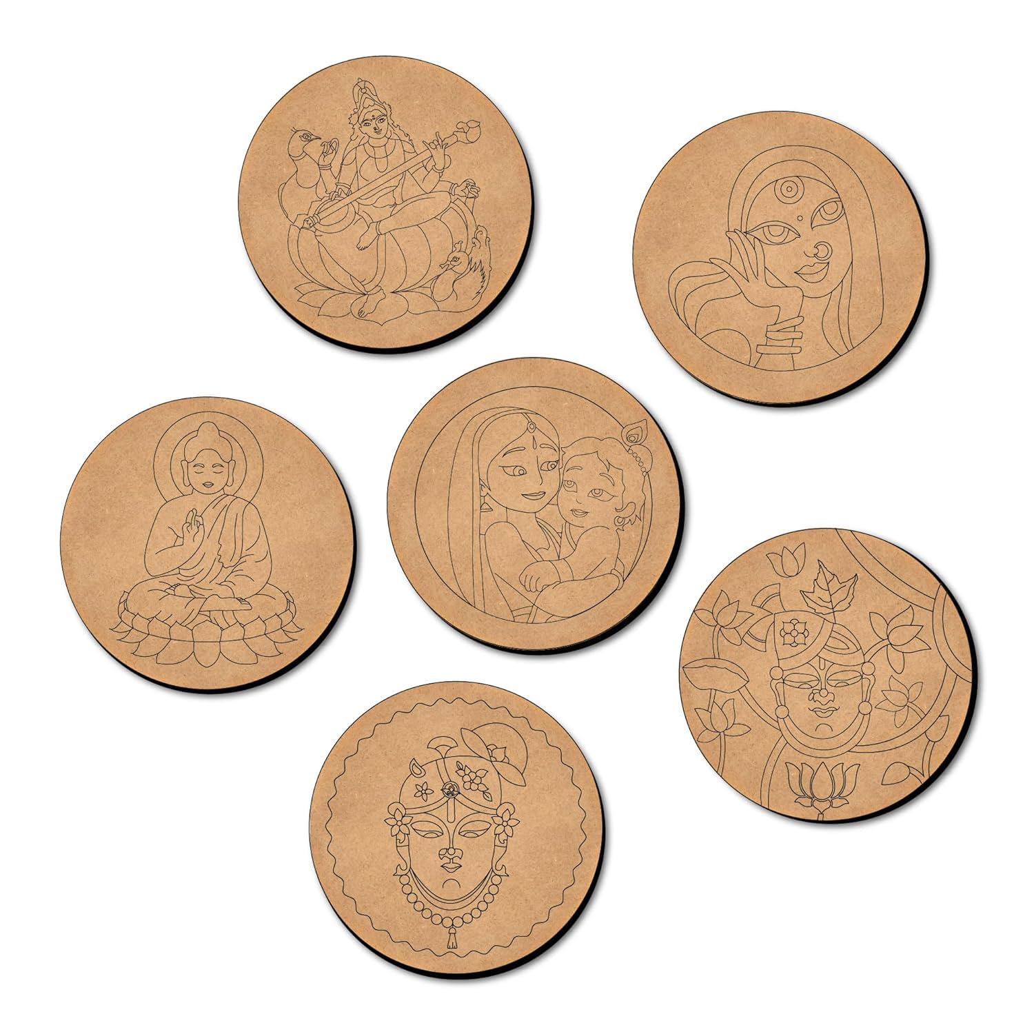 6-Pack American Elm Mandala Art Coasters - DIY Painting Craft Kit for Adults & Kids - Wooden MDF Coasters (4 Inch) for Home Decor, Party Activities & Creative Gift Ideas