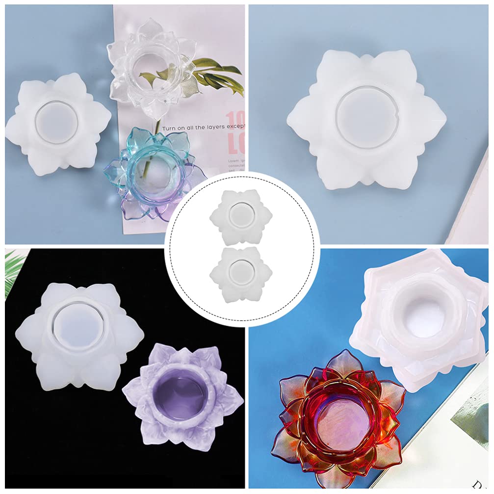 Uonlytech 2-Piece Silicone Candle Holder Molds - Lotus Flower Tealight Candle Molds for DIY Resin Crafts, Home Decor & Wedding Centerpieces