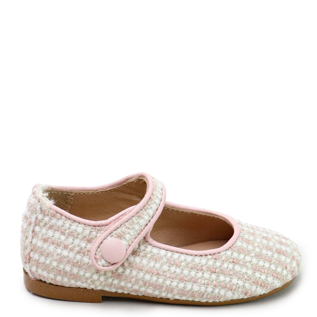 Rose & White Linen Weave Mary Jane Shoes for Women - Comfortable Vintage Style Flats - Perfect for Weddings, Office Wear & Casual Outfits