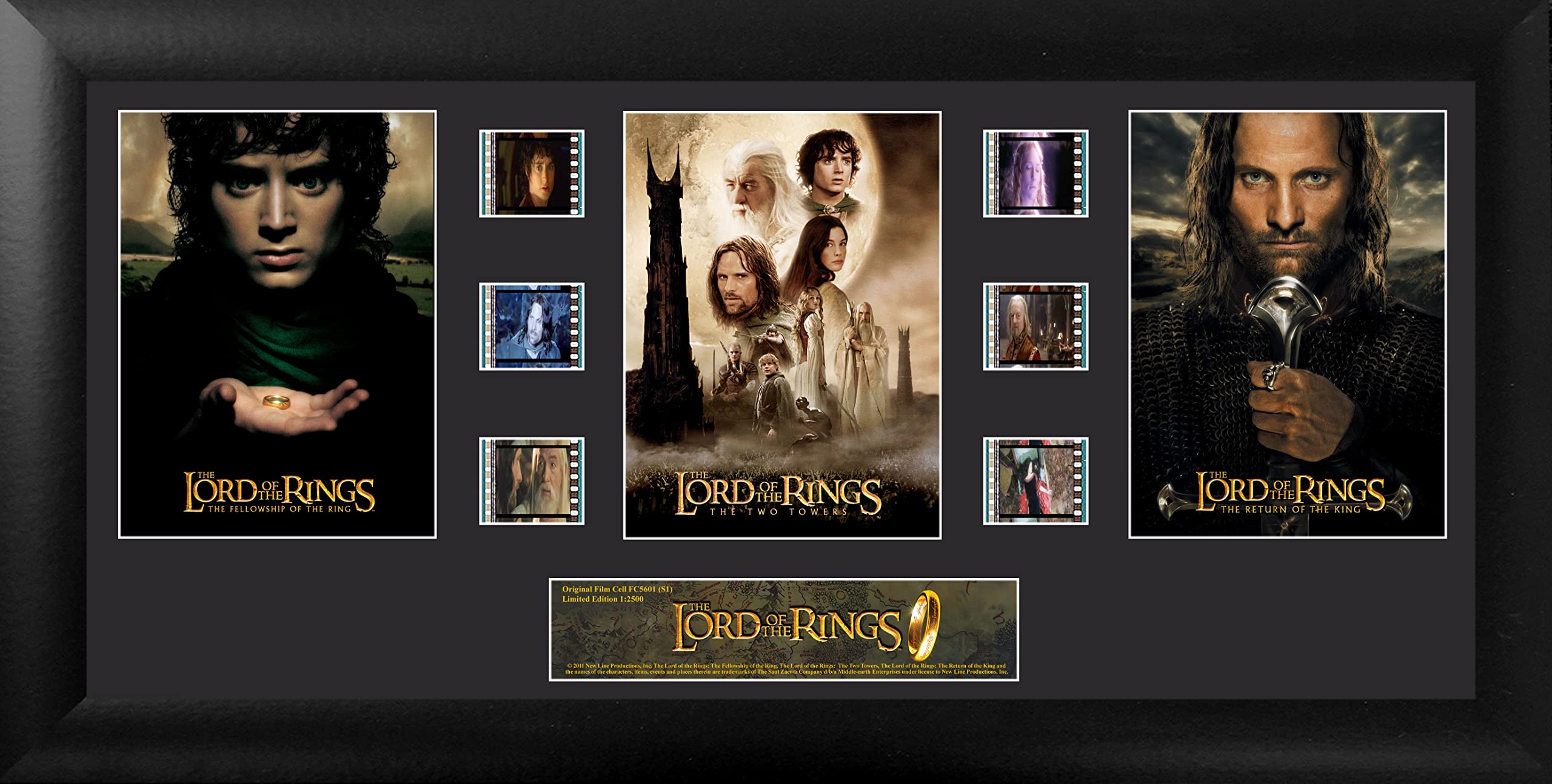 Lord of The Rings Trilogy Framed Film Cells Wall Art - Limited Edition Collectible with 6 Authentic 35mm Film Clips & Certificate (20x11 Inches) - Perfect for Home Theater Decor, Movie Memorabilia Display, and Fantasy Gift for Fans