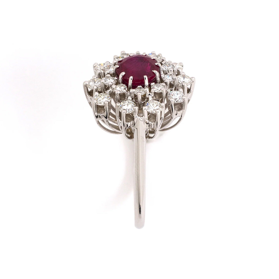F & F Felger Burma Ruby & Diamond Tiered Cluster Ring - Elegant Vintage Jewelry for Women, Perfect for Weddings, Anniversaries & Special Occasions