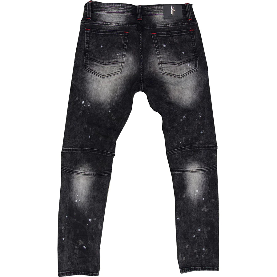 Makobi M1771 MAKOBI PETANI Distressed Shredded Jeans with Bleach Spots - Black Wash Denim Pants for Men & Women | Perfect for Casual Wear, Street Style & Outdoor Adventures