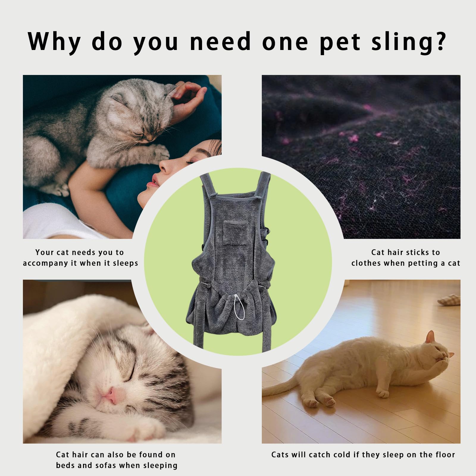 Adjustable Cat Sling Carrier - Hands Free Chest Apron with Shoulder Straps & Waist Support - Comfortable Pet Carrier for Small Cats & Dogs (Grey) - Perfect for Travel, Hiking, and Outdoor Adventures with Your Furry Friend