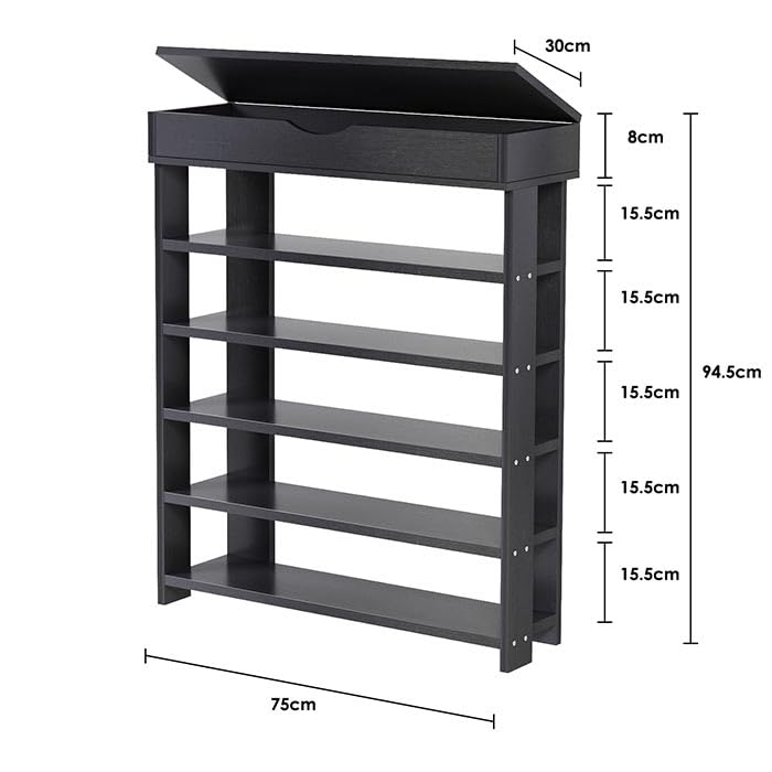 5-Tier Wooden Shoe Rack with Storage Cabinet - 29.5 Inch Vertical Free Standing Shoe Organizer for Entryway, Living Room, Hallway | Space Saving Shoe Shelf for Small Spaces | Sturdy Shoe Storage Cabinet for Home & Apartment (Black)