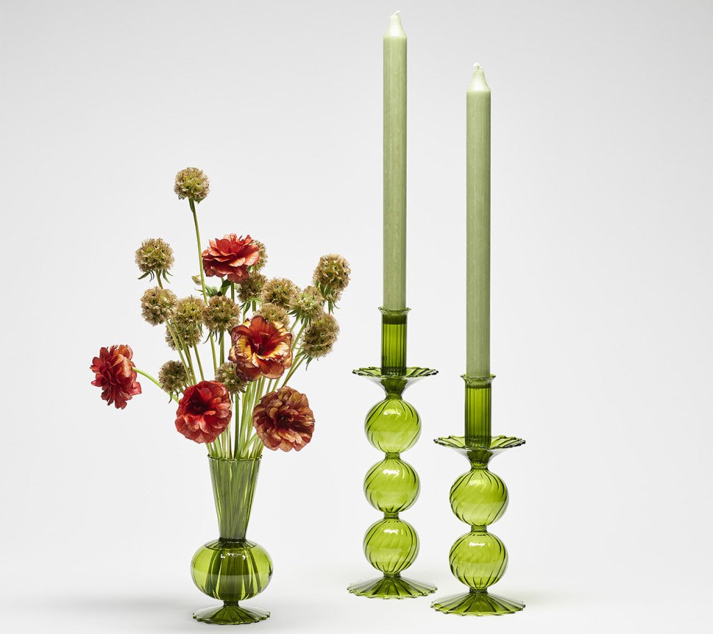 Bella Olive Green Short Candle Holders - Set of 2 Glass Tea Light Candle Holders in Gift Box - Perfect for Wedding Centerpieces, Table Decor, and Romantic Home Decor