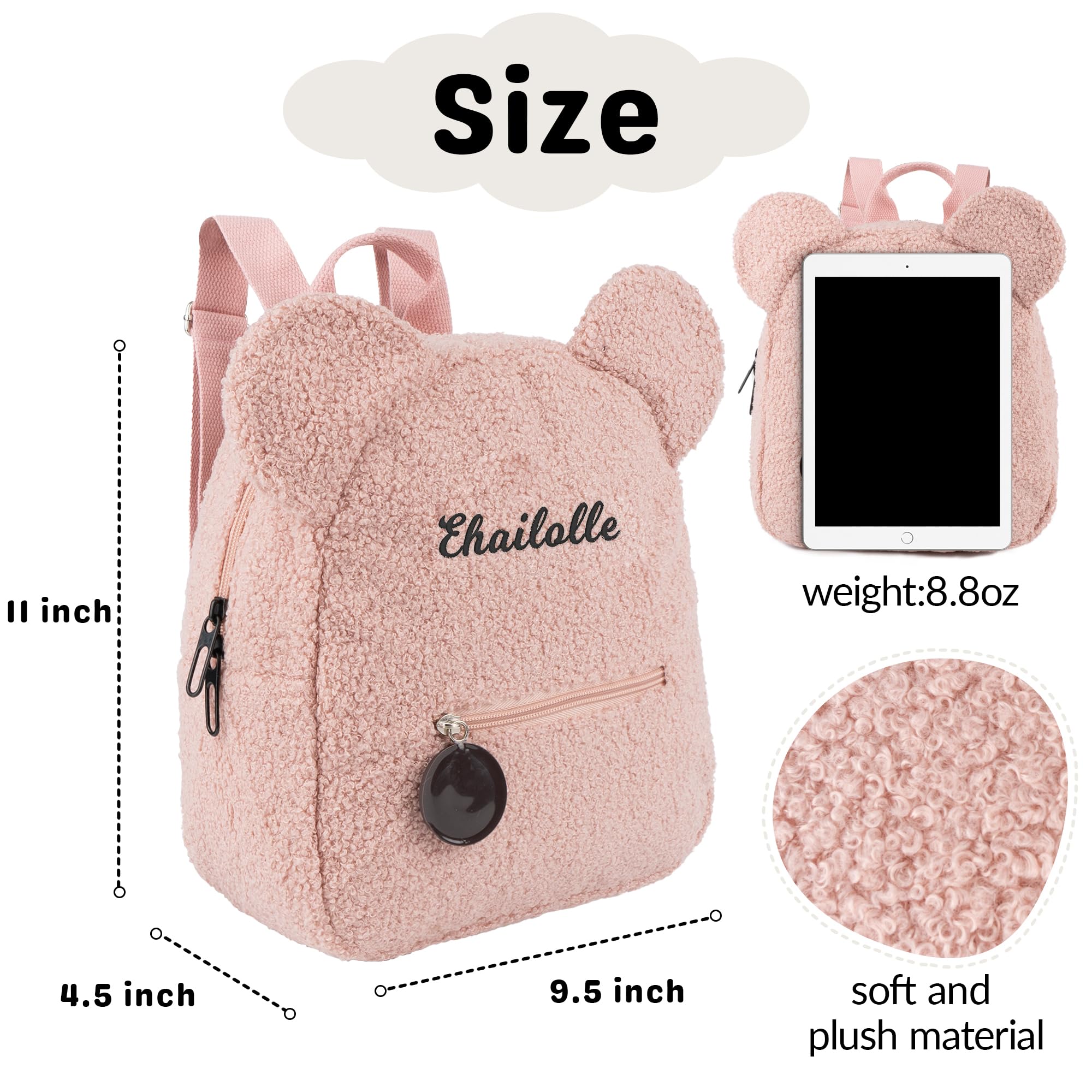 MT WORLD Personalized Plush Teddy Bear Backpack for Toddlers & Kids - Soft Fuzzy Bear Ears Shoulder Bag, Cute Daycare & Preschool Backpack for Girls (Pink) - Perfect for School, Travel & Birthday Gifts