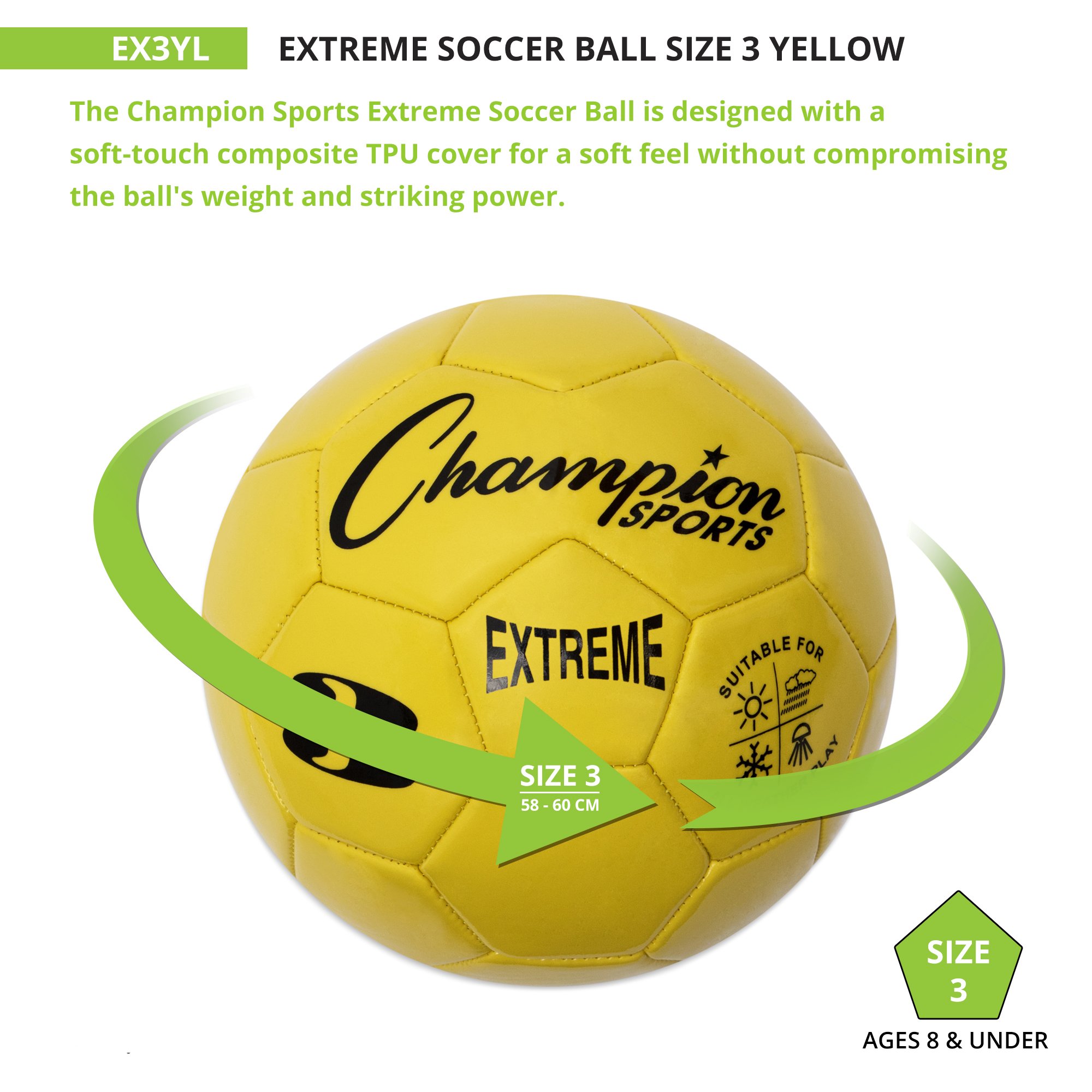Champion Sports Extreme Series Soccer Ball - Official Size 5 Match Ball for Training & Games - Durable High-Performance Soccer Ball for Men, Women & Youth - Perfect for Practice, Matches & Backyard Play