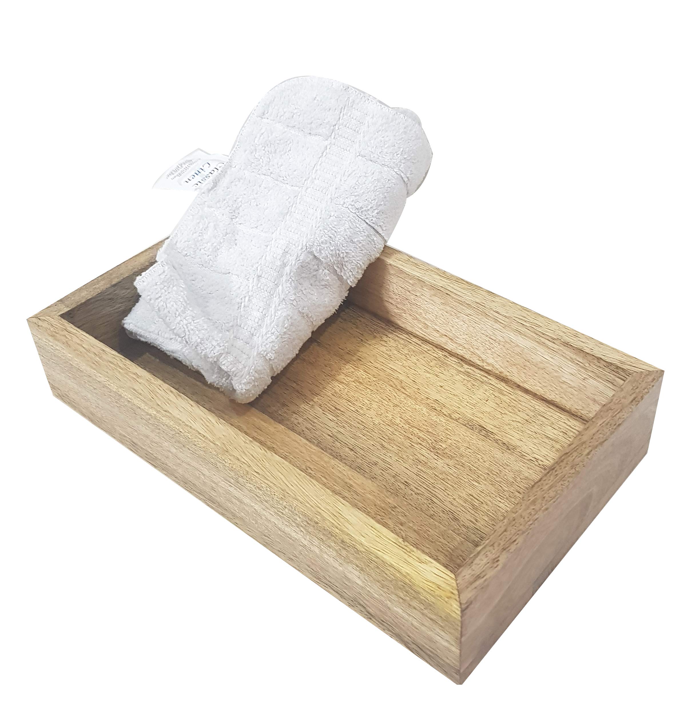 Handmade Mango Wood Guest Towel Holder - 10x6 Inch Vanity Tray & Bathroom Organizer, Natural Wood Makeup Tray & Tabletop Decor for Home, Spa, and Wedding Gift