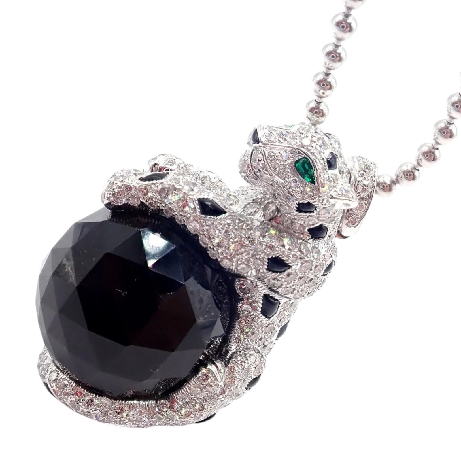 Cartier Panthere 18k Gold Diamond Emerald Onyx Pendant Necklace - Luxury Jewelry for Women, Perfect for Evening Gala & Special Occasions