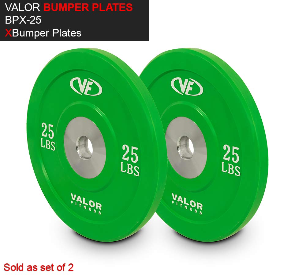 Valor Fitness BPX Rubber Bumper Plates - Olympic Weight Lifting Plates for CrossFit, Strength Training & Home Gym Workouts - Durable Rubber Coated for Floor Protection & Quiet Lifting - Perfect for Garage Gyms & Commercial Fitness Centers