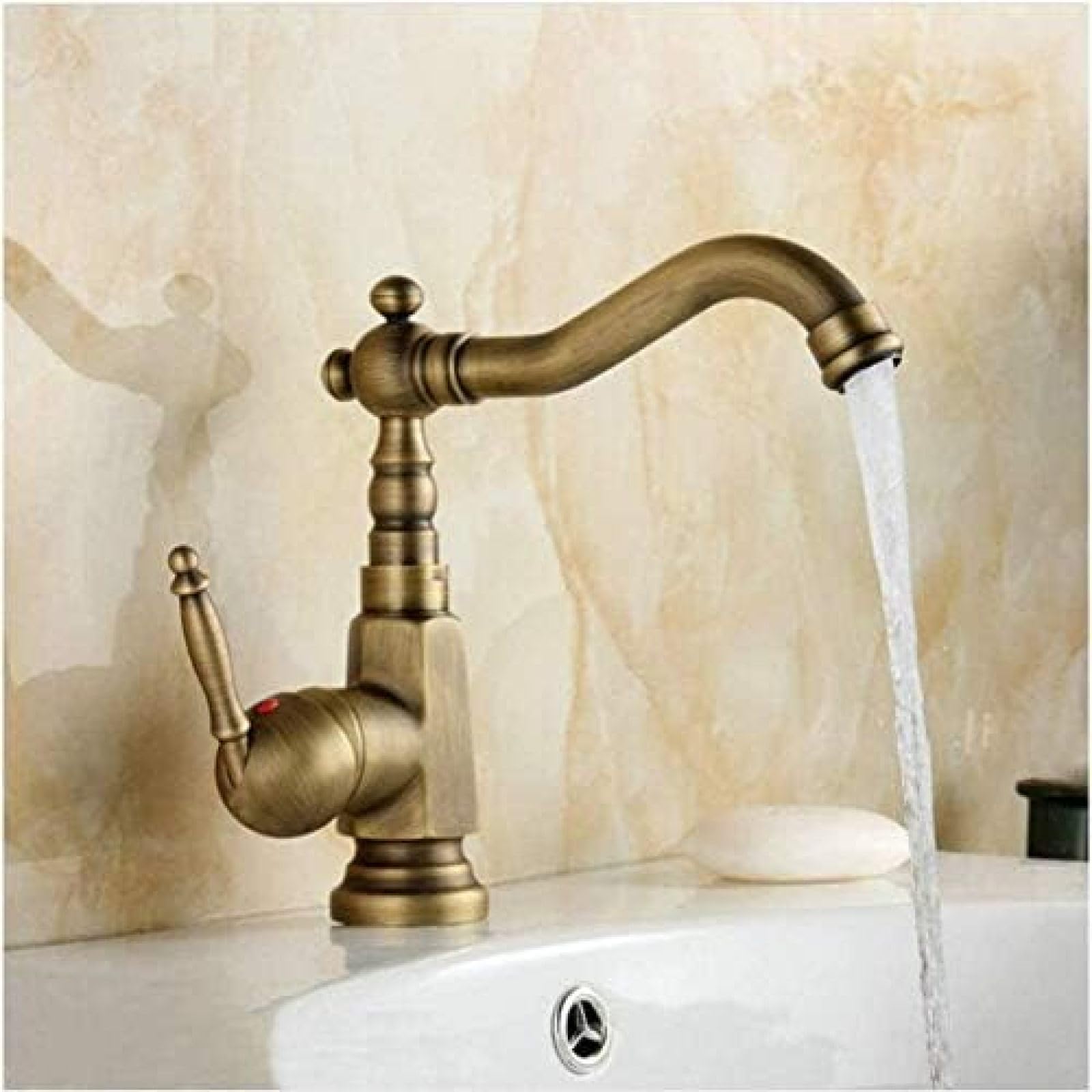 CRJUS Antique Brass Kitchen Faucet - Hot & Cold Water Mixing Tap with Deck Mount for Wash Basin Sink | Perfect for Farmhouse, Vintage & Rustic Style Kitchens