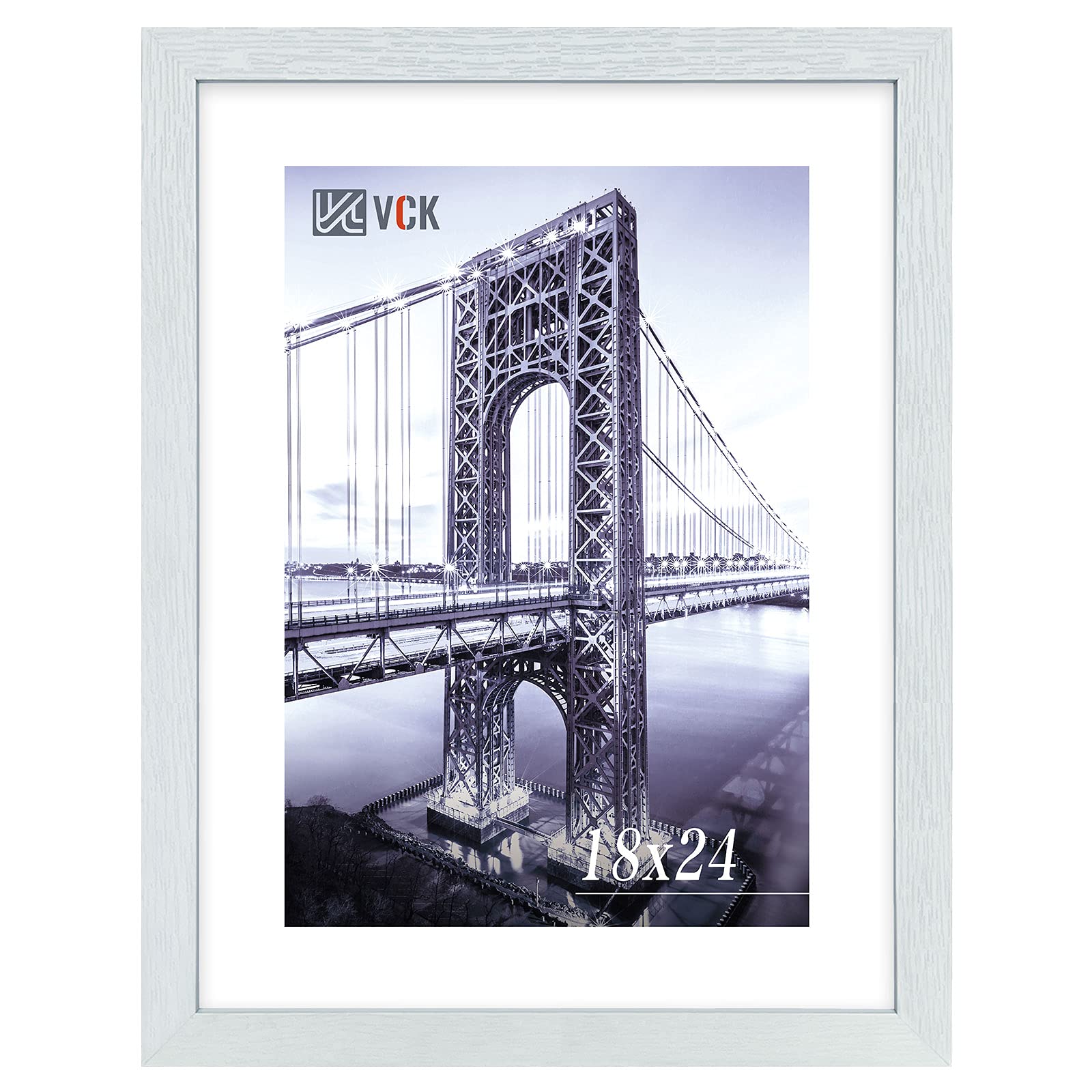 VCK 18x24 Inch White Textured Solid Wood Poster Frame Set of 1 with Shatterproof Plexiglass - Perfect for Wall Art, Home Decor, Office Display & Photo Gallery