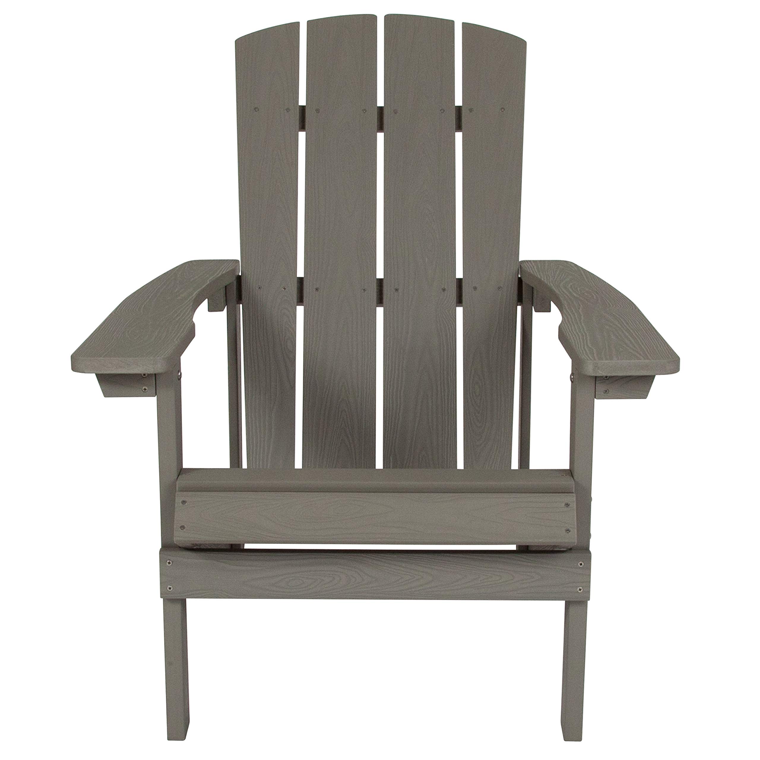 Merrick Lane Set of 2 Gray Weather-Resistant Riviera Adirondack Patio Chairs with Vertical Back & Wide Arms - Outdoor Furniture for Deck, Garden, Poolside Relaxation