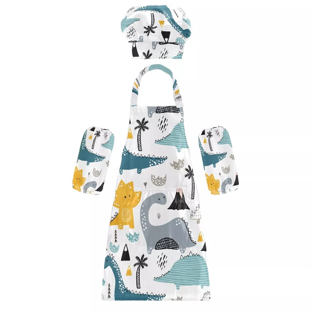 **Kids Chef Apron and Hat Set - Solid Color Bib Apron with Front Pocket + Adjustable Cooking Cap - Cartoon Car Print (48x52cm) - Perfect for Baking, Cooking & Pretend Play**