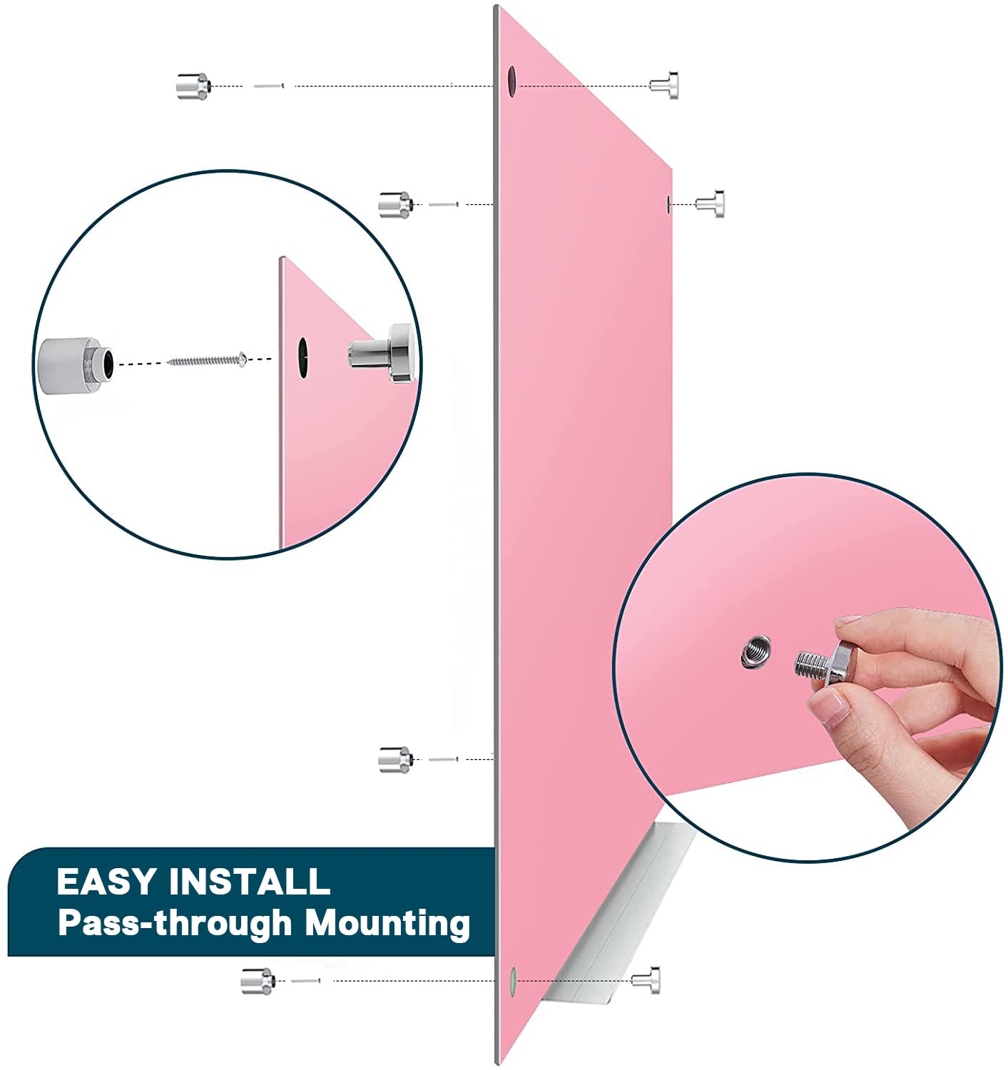 J&J Worldwide Magnetic Glass Whiteboard 47x35 Inch - Frameless Wall Mounted Dry Erase Board with Markers, Magnets & Eraser - Pink Surface Glass Whiteboard for Office, Home, School, Conference Room & Classroom Organization