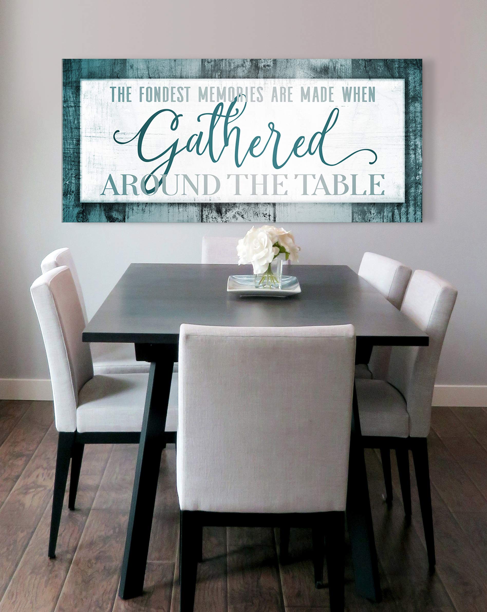 Framed Wall Art Sign - 'The Fondest Memories' | Large 42x19 Inch Kitchen & Dining Room Decor | Rustic Home Gathering Sign for Farmhouse & Modern Interiors | Perfect for Family Photos & Cozy Dining Spaces (Teal)