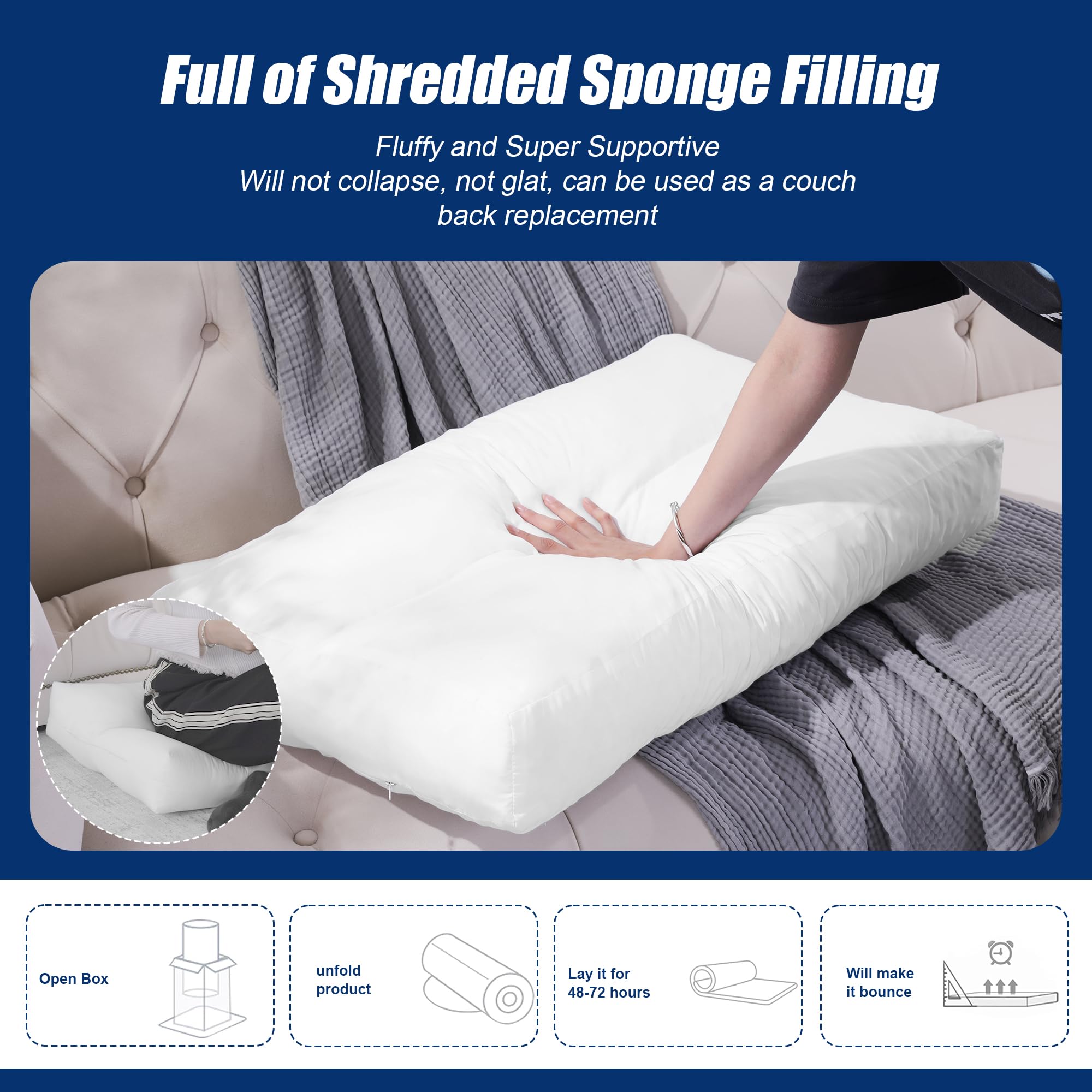 Premium Shredded Foam Back Cushion Replacement - Supportive Sofa Pillow with Fluffy Quilted Design for Lumbar Support (31