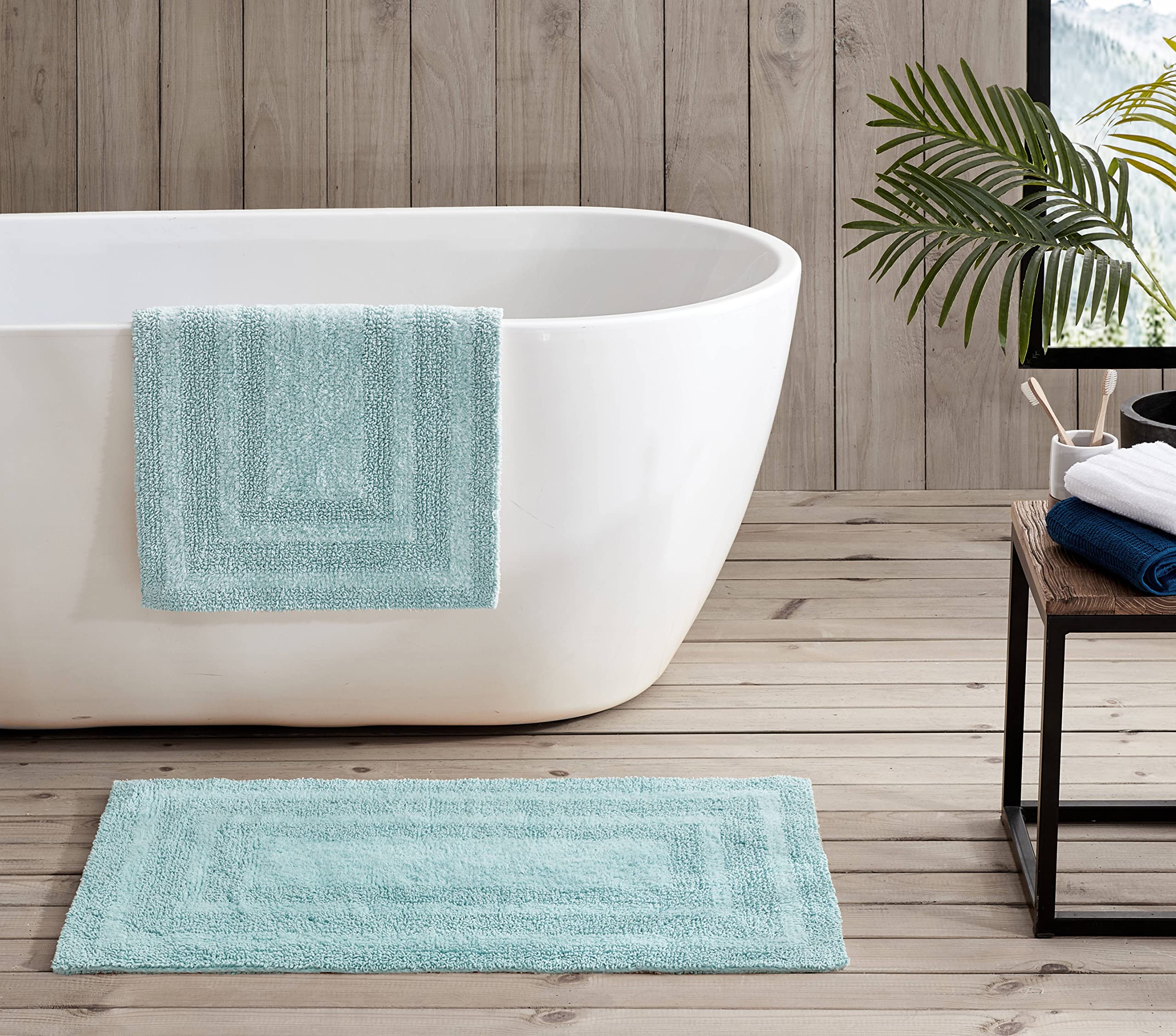 Eddie Bauer Soft Tufted Cotton Bathroom Rugs Set - Super Absorbent & Quick Dry Bath Mat - 2 Piece Set in Logan Turquoise - Perfect for Bathroom Decor, Spa Style Comfort & Home Essentials