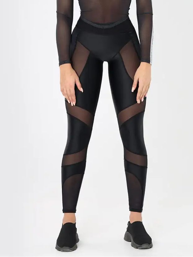 ZASUWA Women's High Waist Mesh Tummy Control Leggings - Workout, Yoga & Running Compression Pants for Women